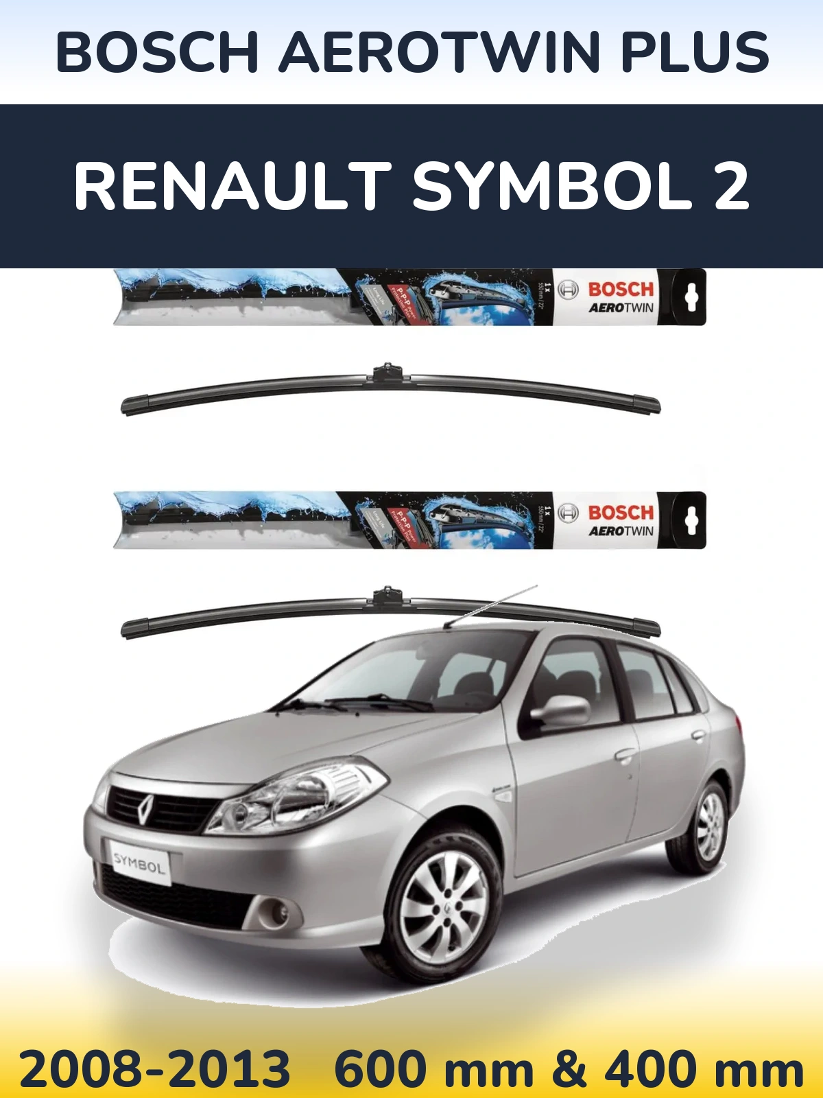 Front wiper blade set BOSCH AeroTwin Plus 600 & 400 мм for Renault Symbol 2 2008-2013