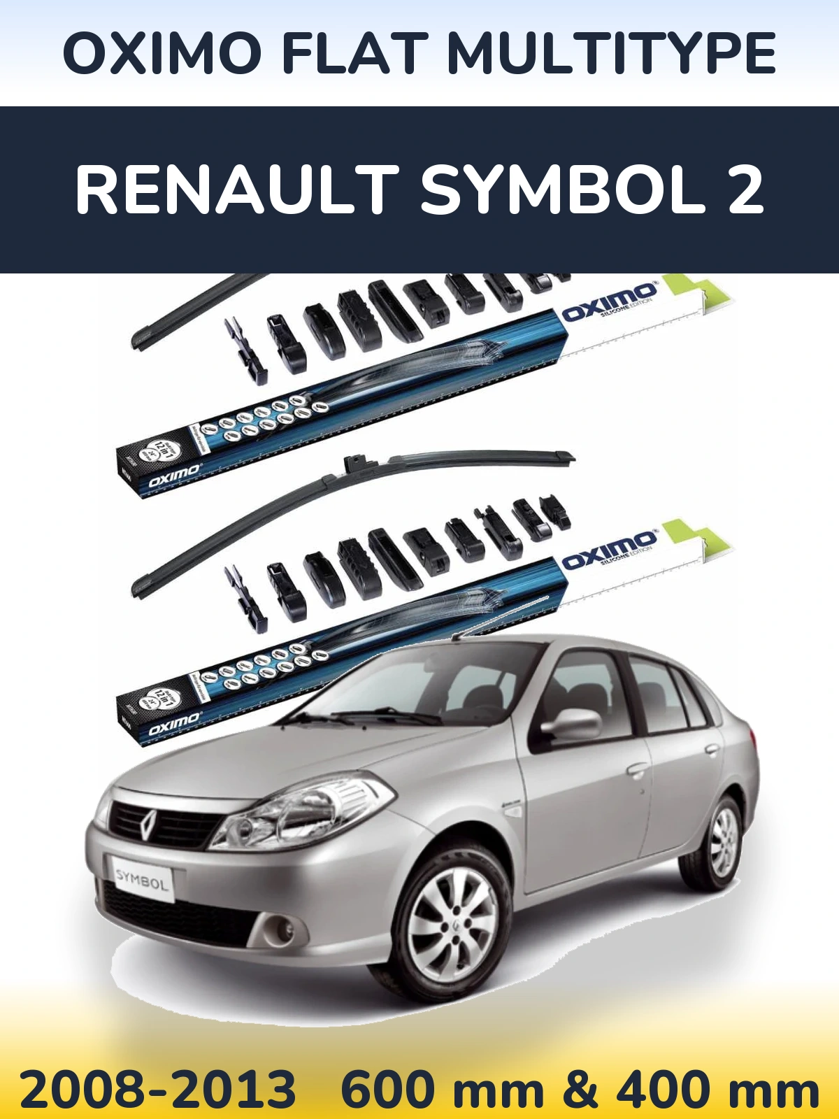 Комплект передних дворников Oximo Flat MultiТипe 600 & 400 мм для Renault Symbol 2 2008-2013