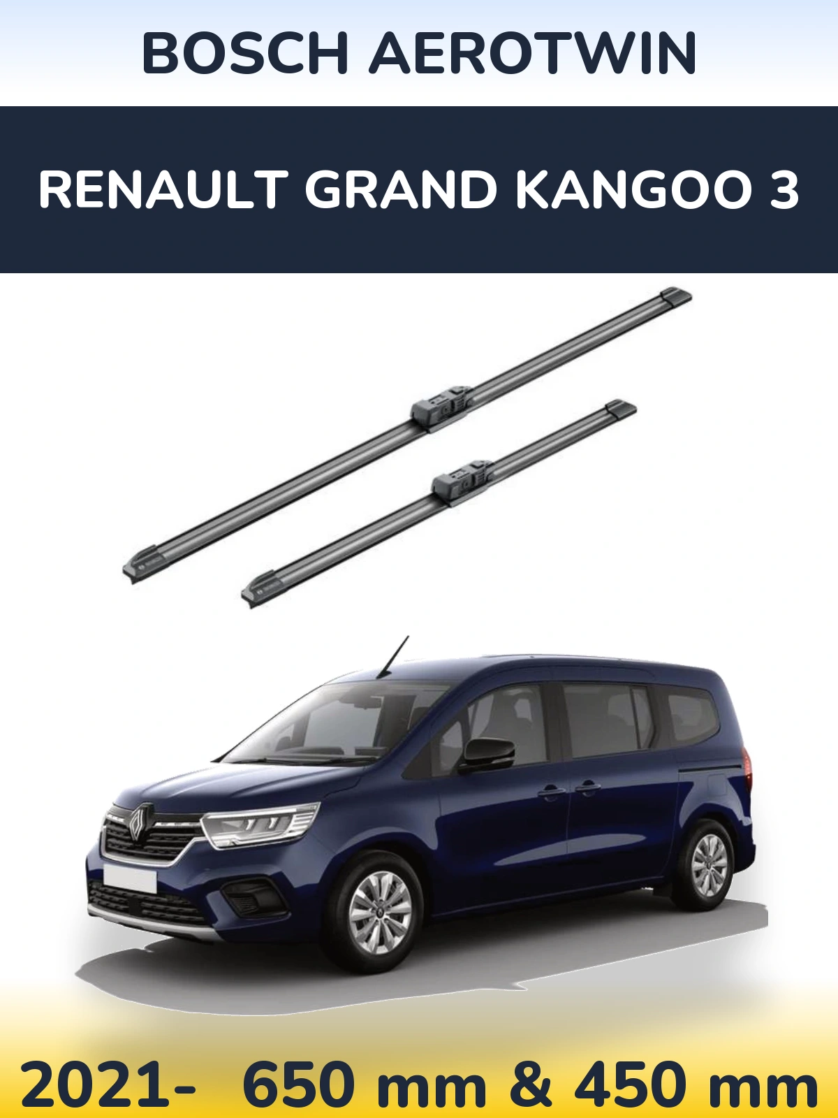 Комплект передніх щіток BOSCH AeroTwin 650 & 450 мм для Renault Grand Kangoo 3 2021-2026