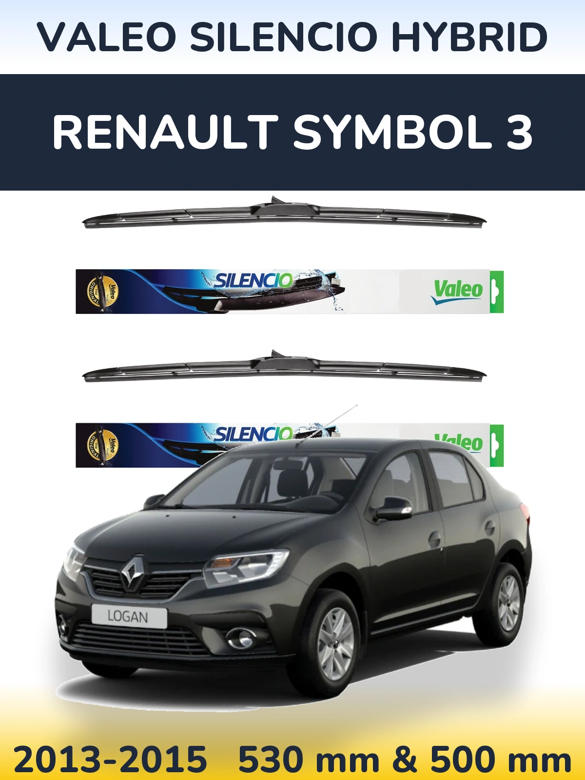 Front wiper blade set Valeo Silencio Hybrid 530 & 500 мм for Renault Symbol 3 2013-2015