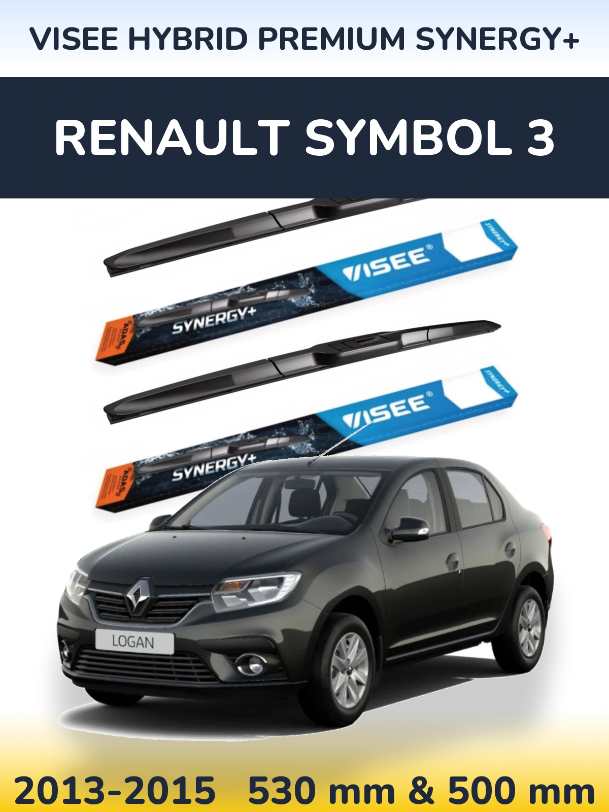 Front wiper blade set VISEE HYBRID PREMIUM SYNERGY+ 530 & 500 мм for Renault Symbol 3 2013-2015