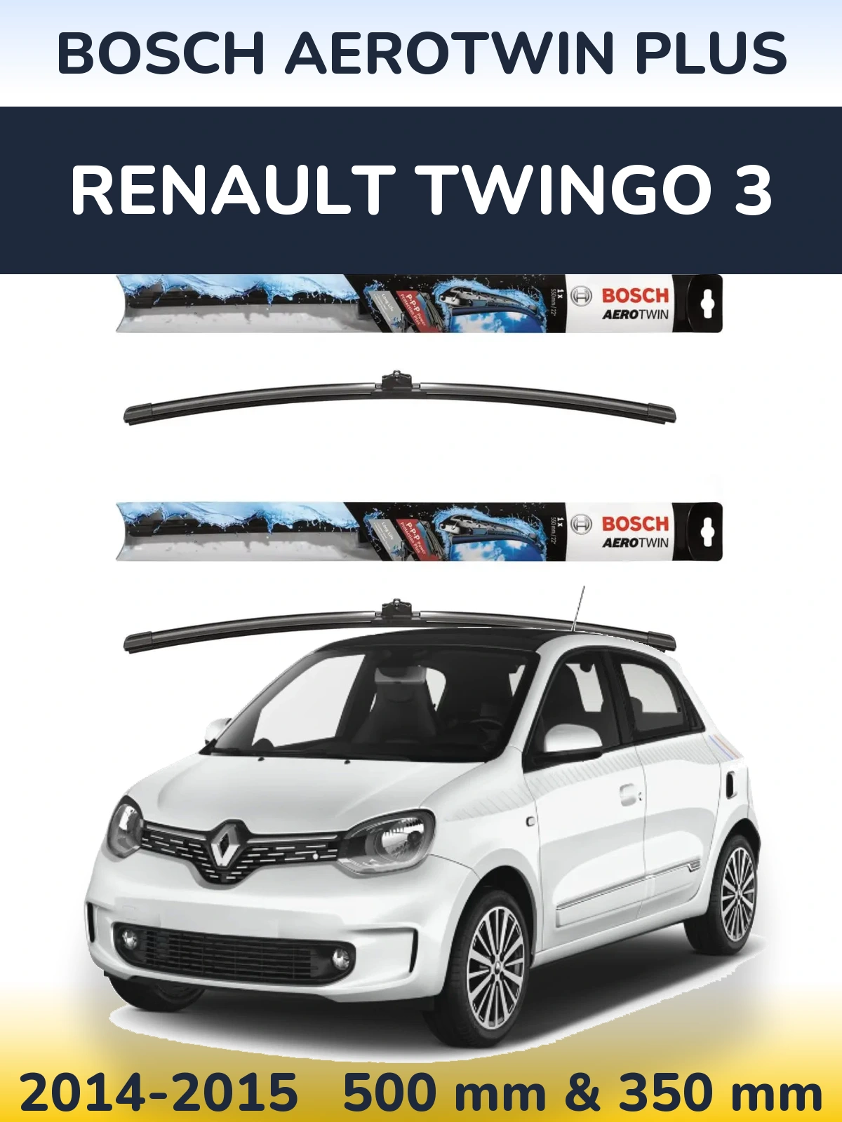 Комплект передніх щіток BOSCH AeroTwin Plus 500 & 350 мм для Renault Twingo 3 2014-2015