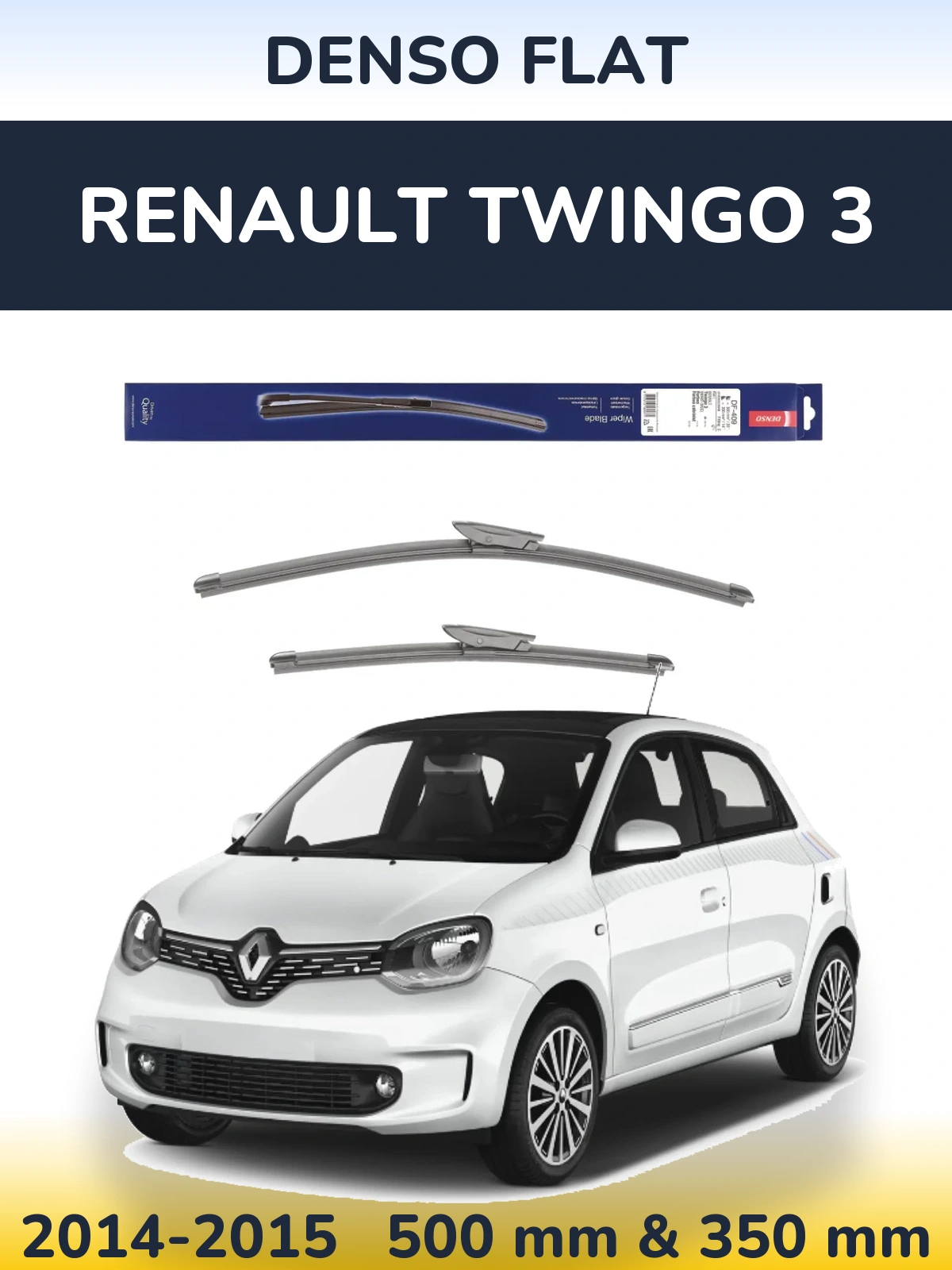 Front wiper blade set Denso Flat 500 & 350 мм for Renault Twingo 3 2014-2015