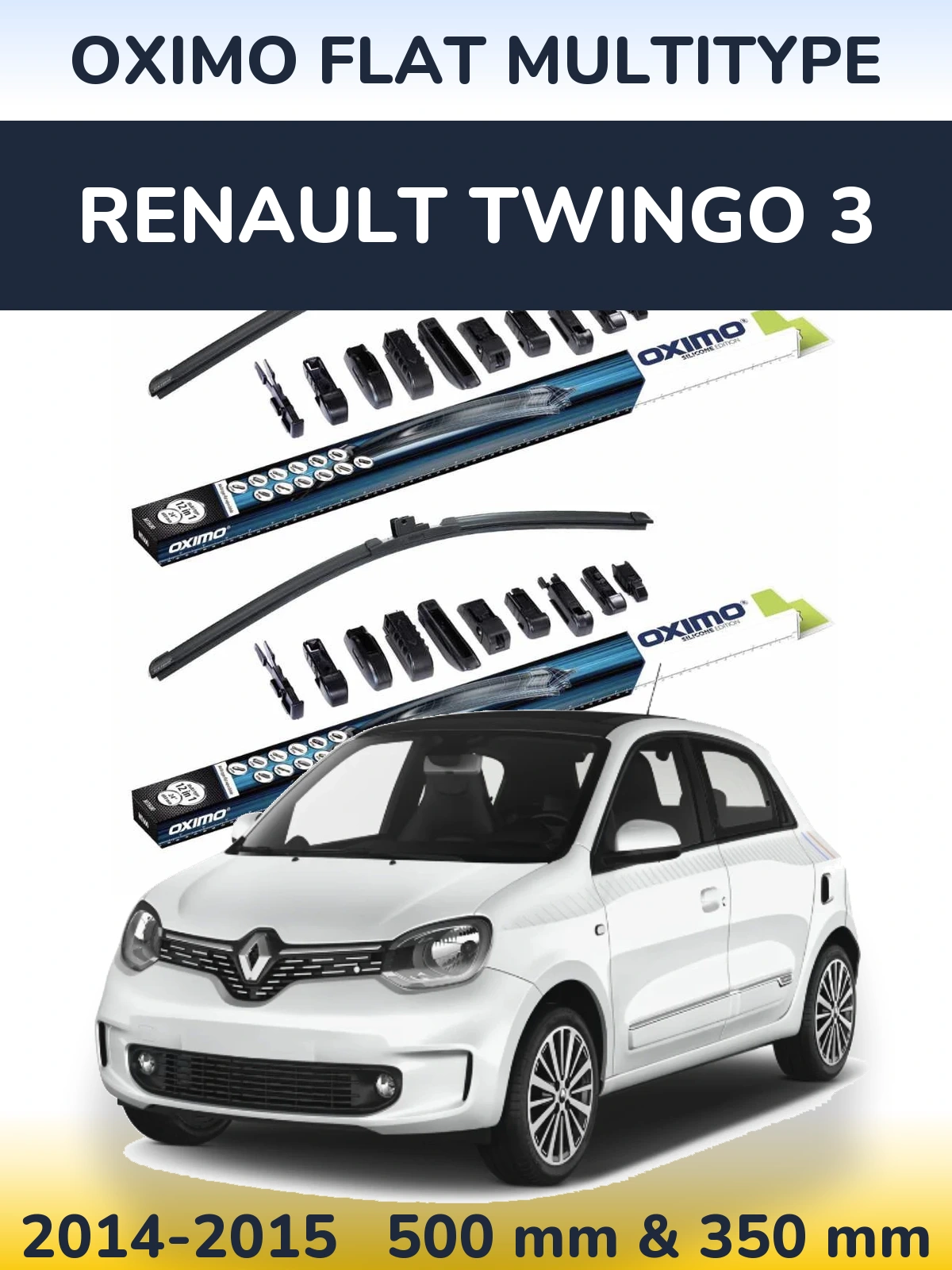 Front wiper blade set Oximo Flat MultiTypee 500 & 350 мм for Renault Twingo 3 2014-2015