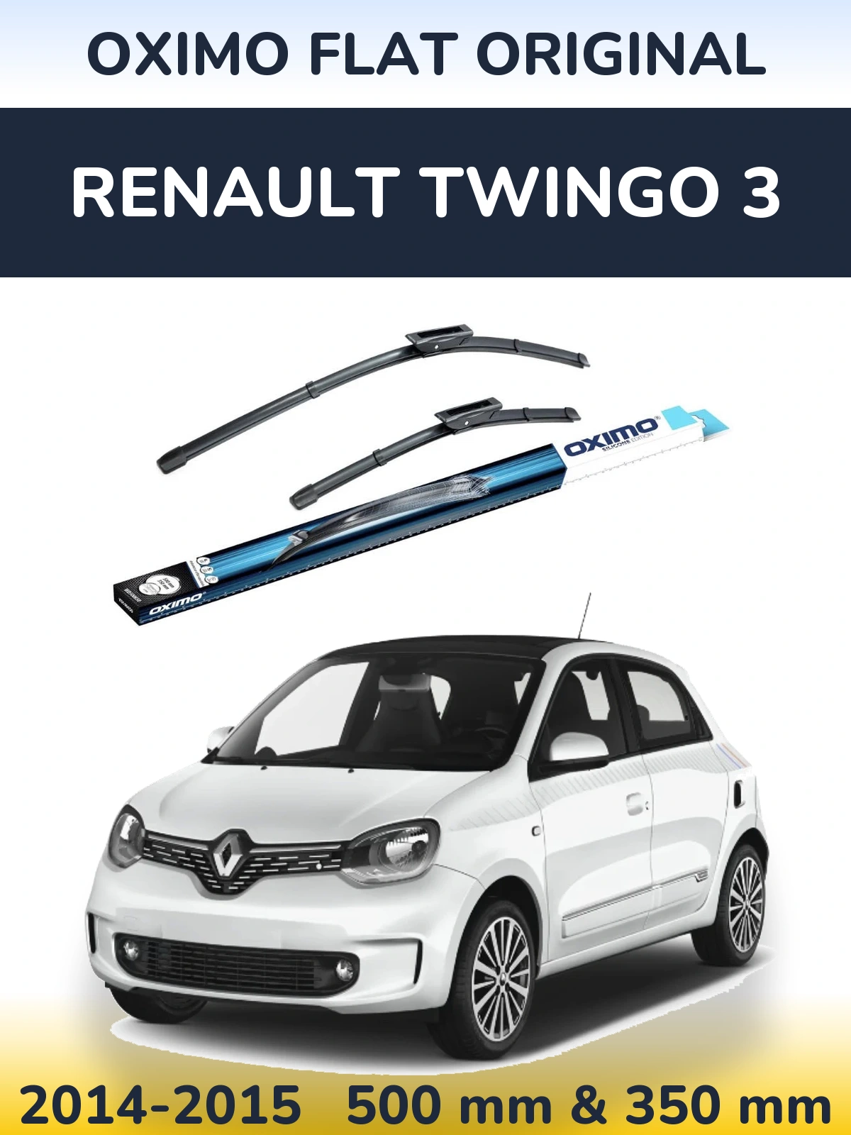 Front wiper blade set Oximo Flat Original 500 & 350 мм for Renault Twingo 3 2014-2015
