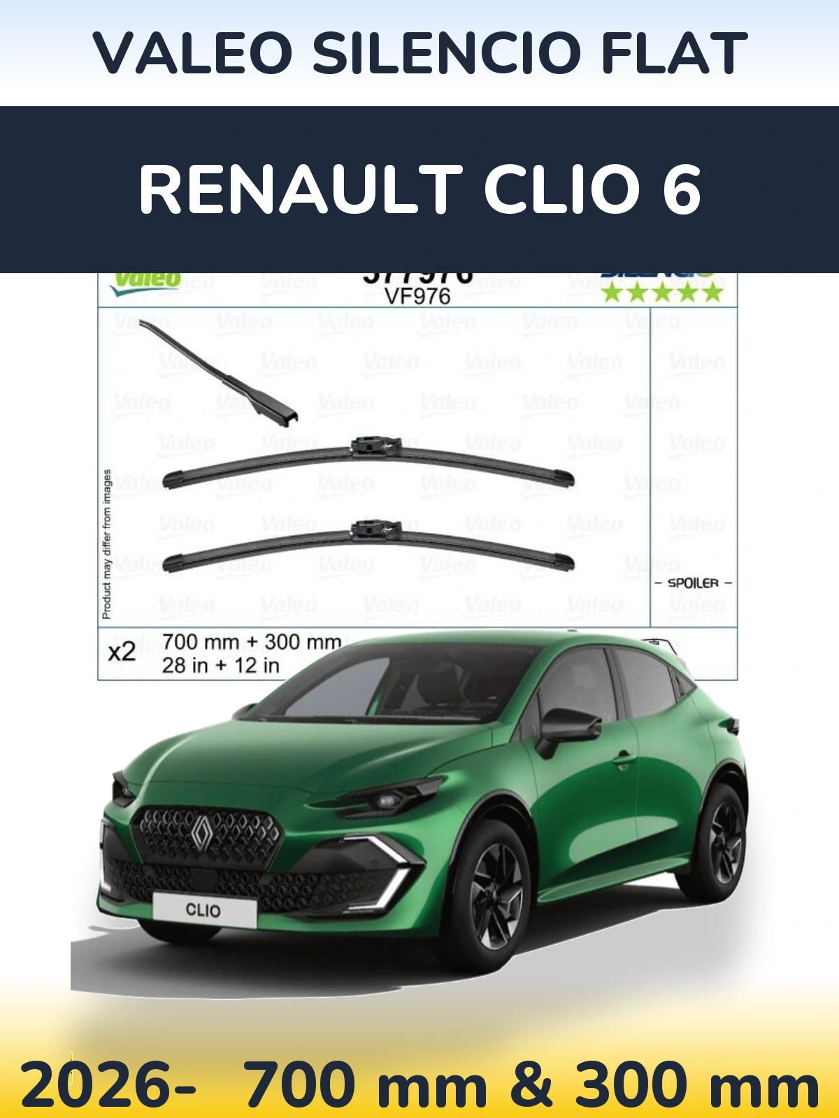 Front wiper blade set Valeo Silencio Flat 700 & 300 мм for Renault Clio 6 2026-