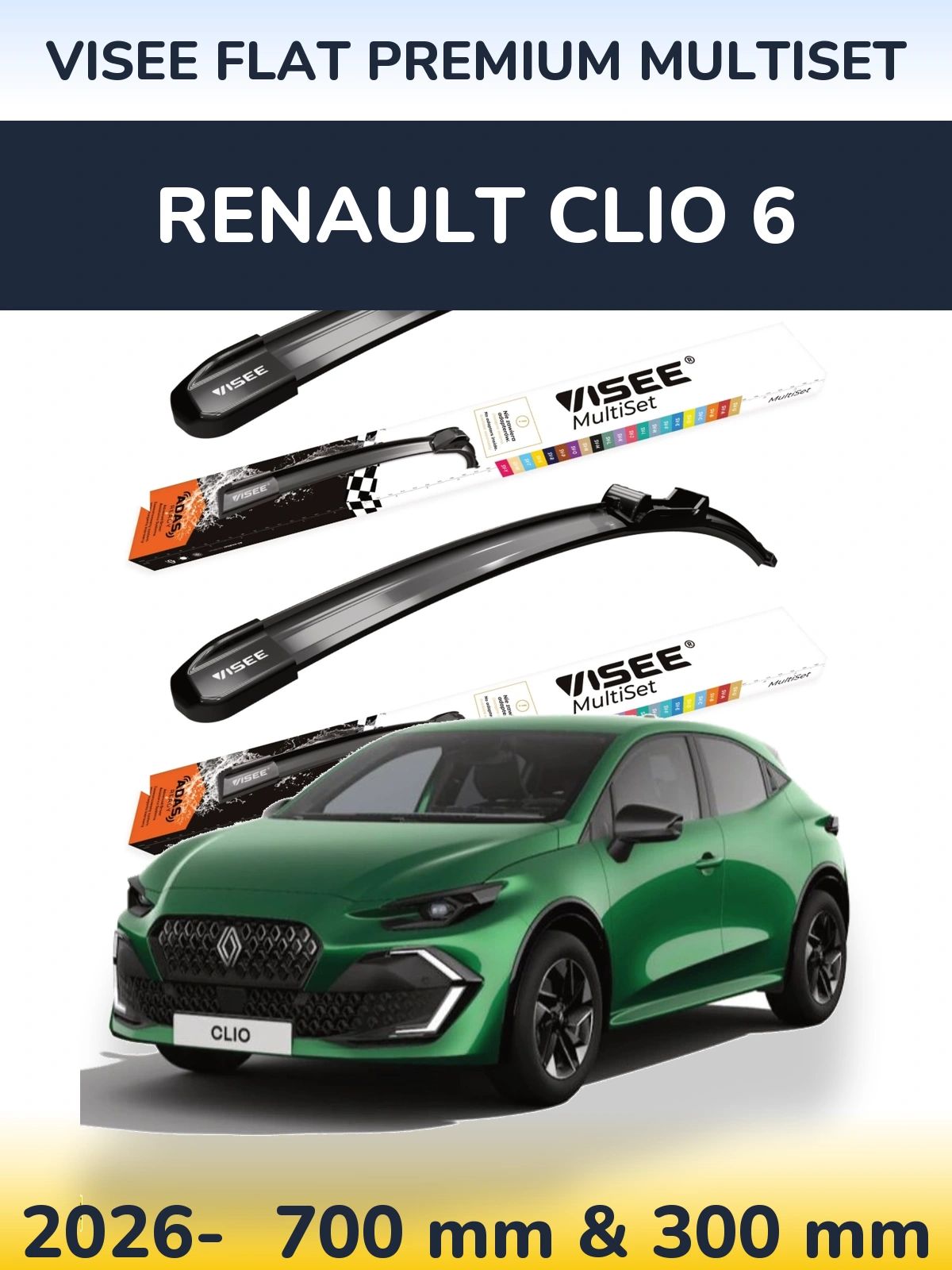 Front wiper blade set VISEE FLAT PREMIUM MultiSet 700 & 300 мм for Renault Clio 6 2026-