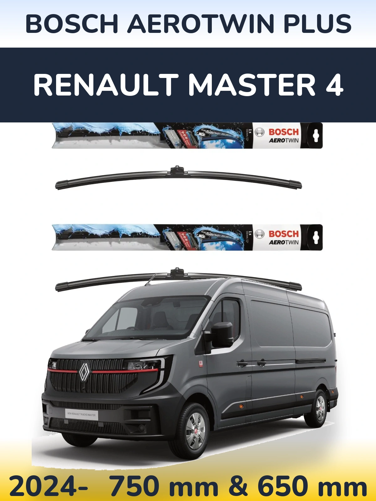 Front wiper blade set BOSCH AeroTwin Plus 750 & 650 мм for Renault Master 4 2024-2026