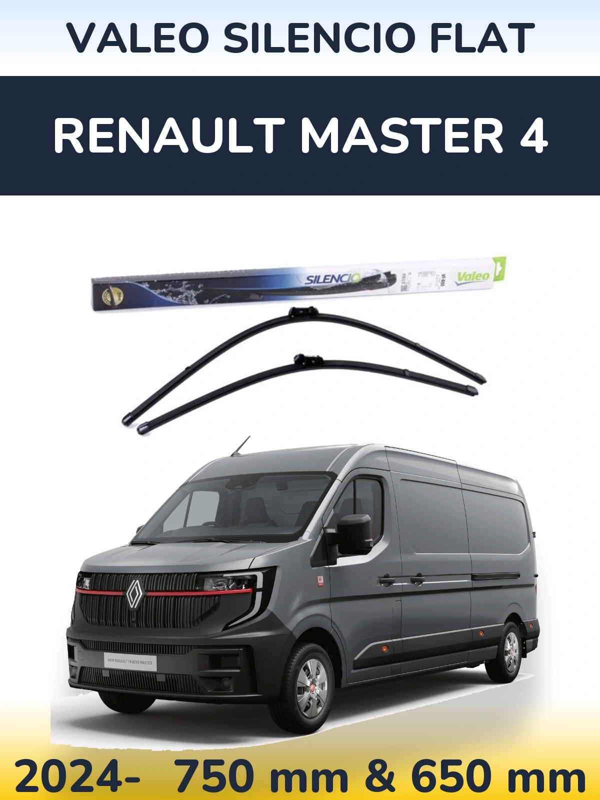 Комплект передніх щіток Valeo Silencio Flat 750 & 650 мм для Renault Master 4 2024-2026