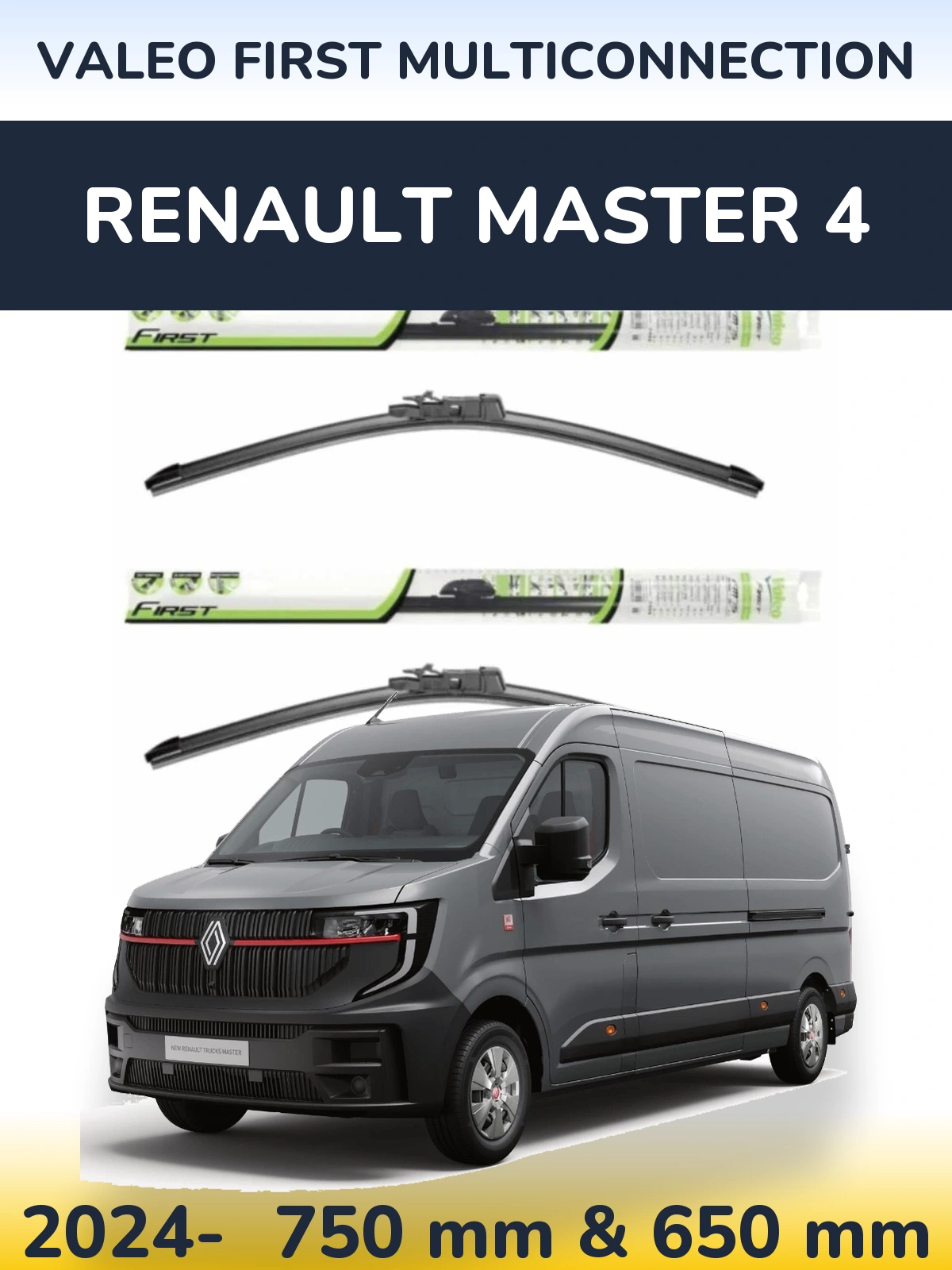 Front wiper blade set Valeo First MultiConnection 750 & 650 мм for Renault Master 4 2024-2026