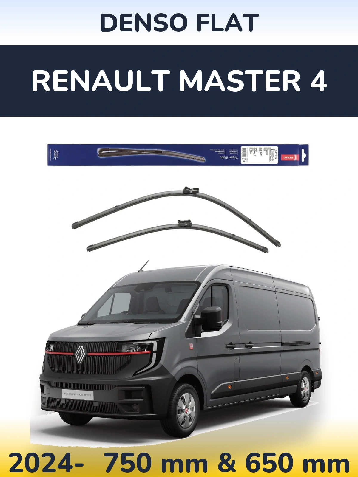 Front wiper blade set Denso Flat 750 & 650 мм for Renault Master 4 2024-2026