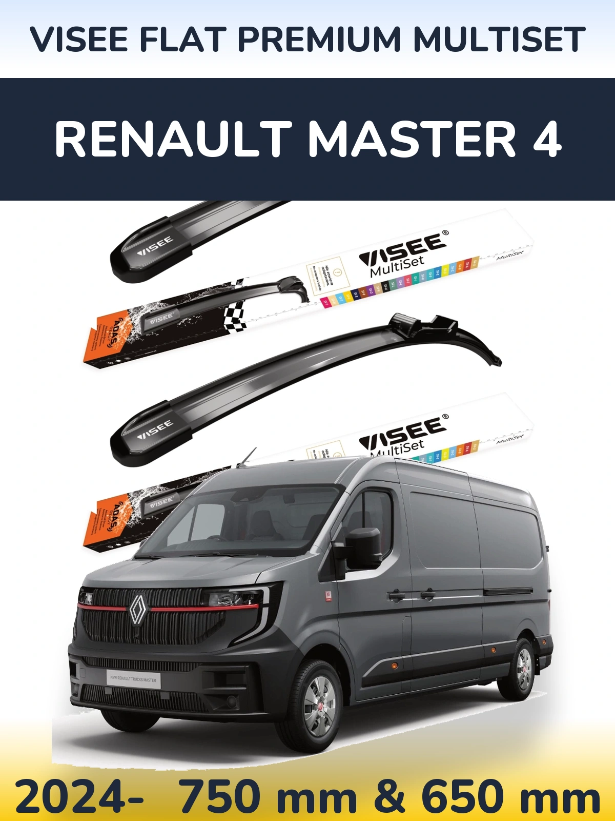 Front wiper blade set VISEE FLAT PREMIUM MultiSet 750 & 650 mm for Renault Master 4 2024-2026