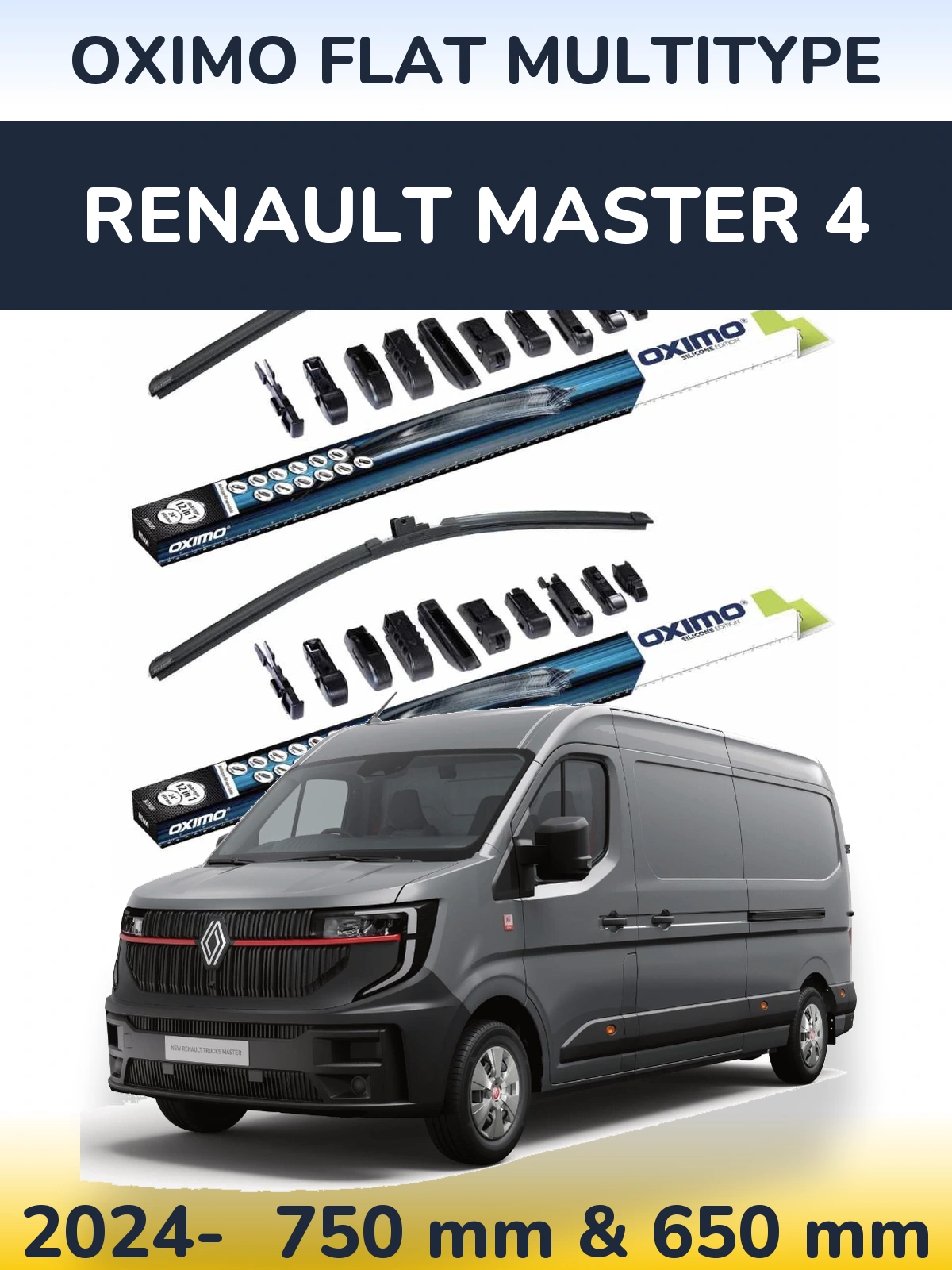 Комплект передніх щіток Oximo Flat MultiТипe 750 & 650 мм для Renault Master 4 2024-2026