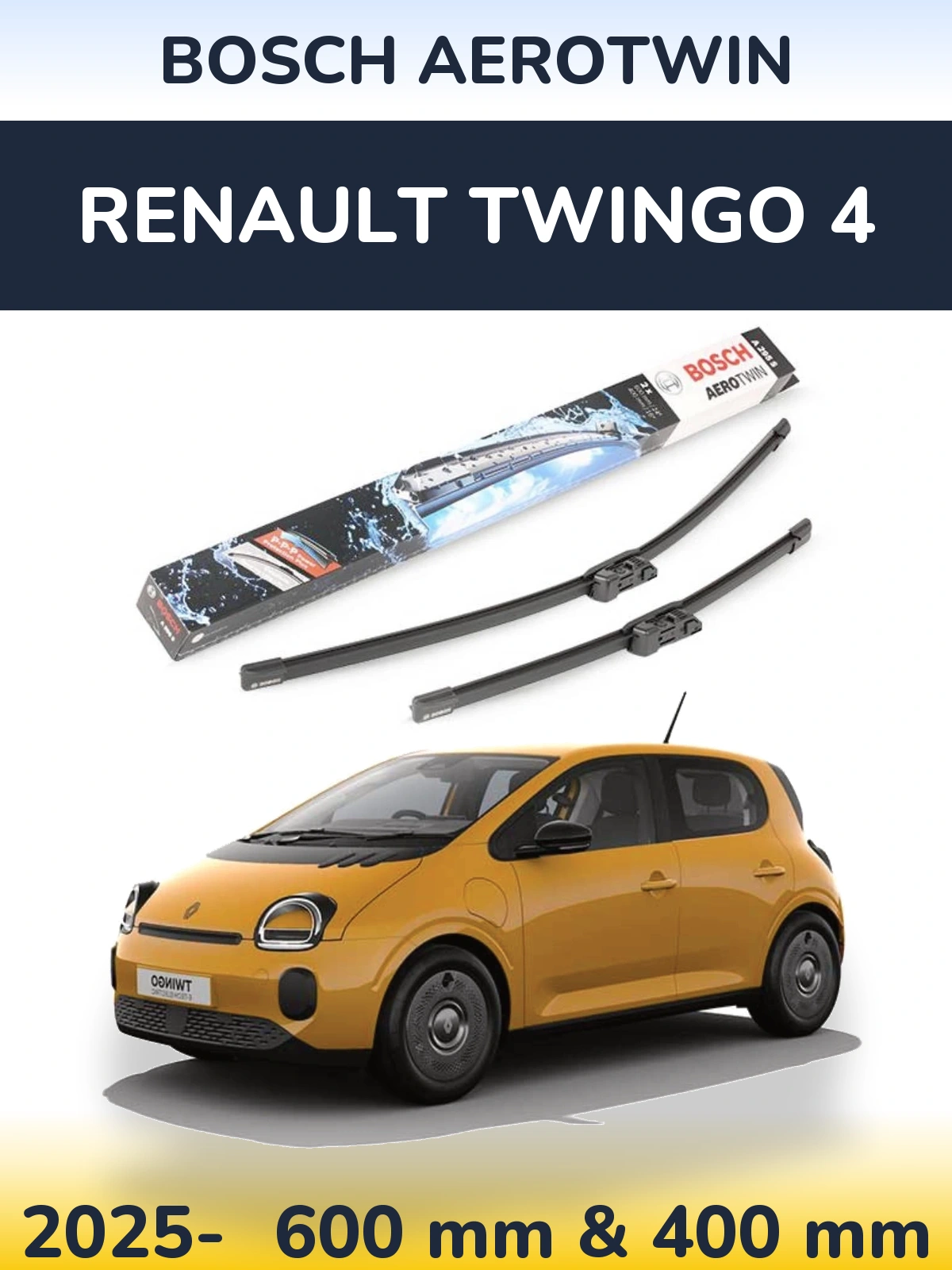 Комплект передних дворников BOSCH AeroTwin 600 & 400 мм для Renault Twingo 4 2025-2026