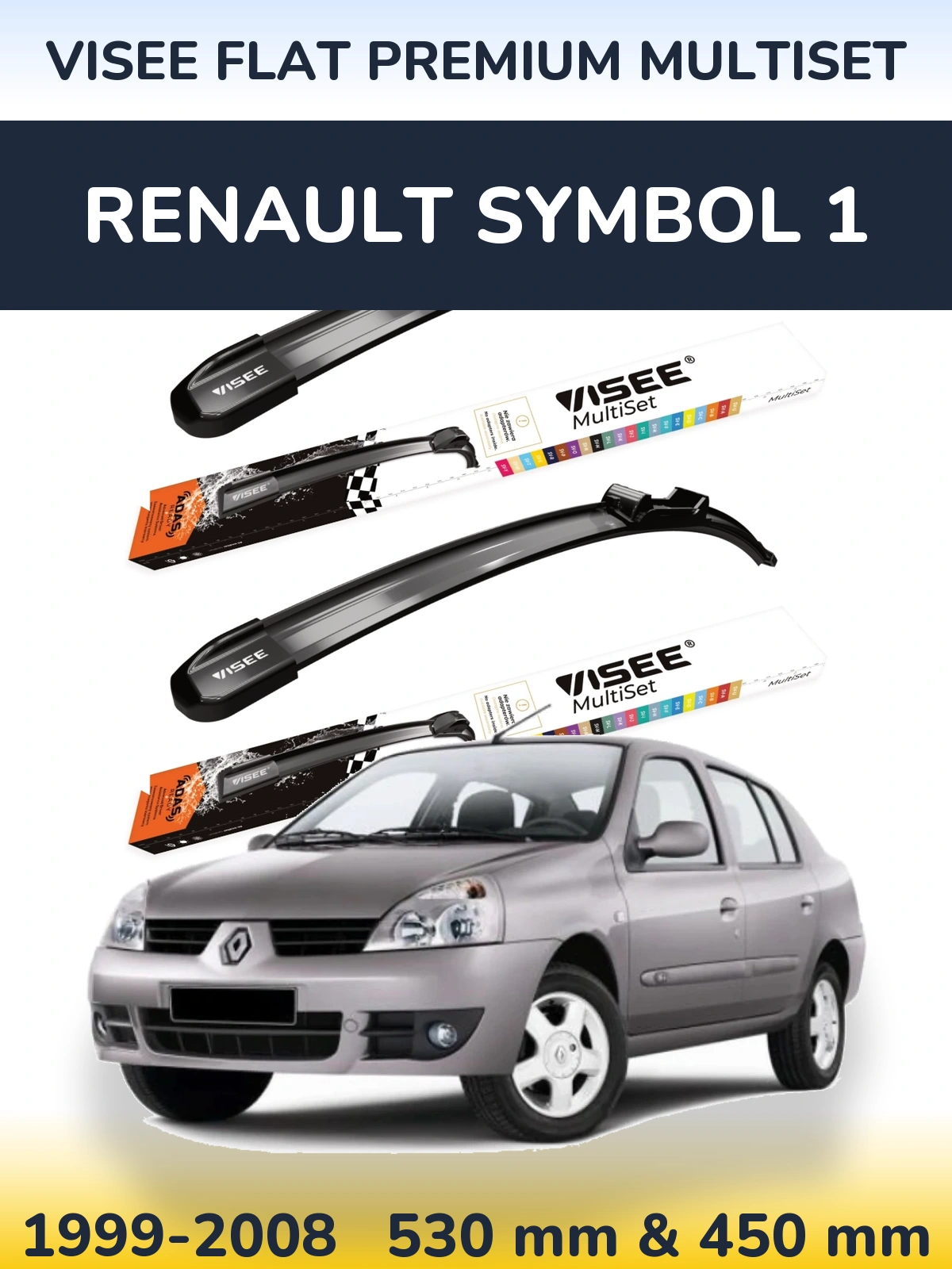 Komplet przednich wycieraczek VISEE FLAT PREMIUM MultiSet 530 & 450 mm do Renault Symbol 1 1999-2008