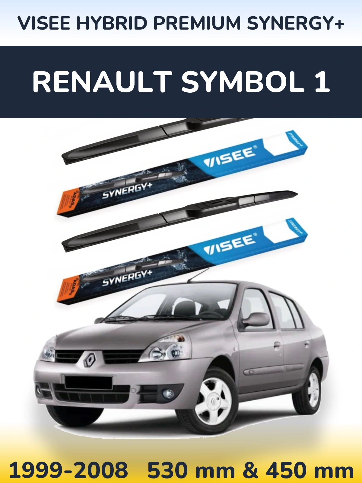 Front wiper blade set VISEE HYBRID PREMIUM SYNERGY+ 530 & 450 мм for Renault Symbol 1 1999-2008