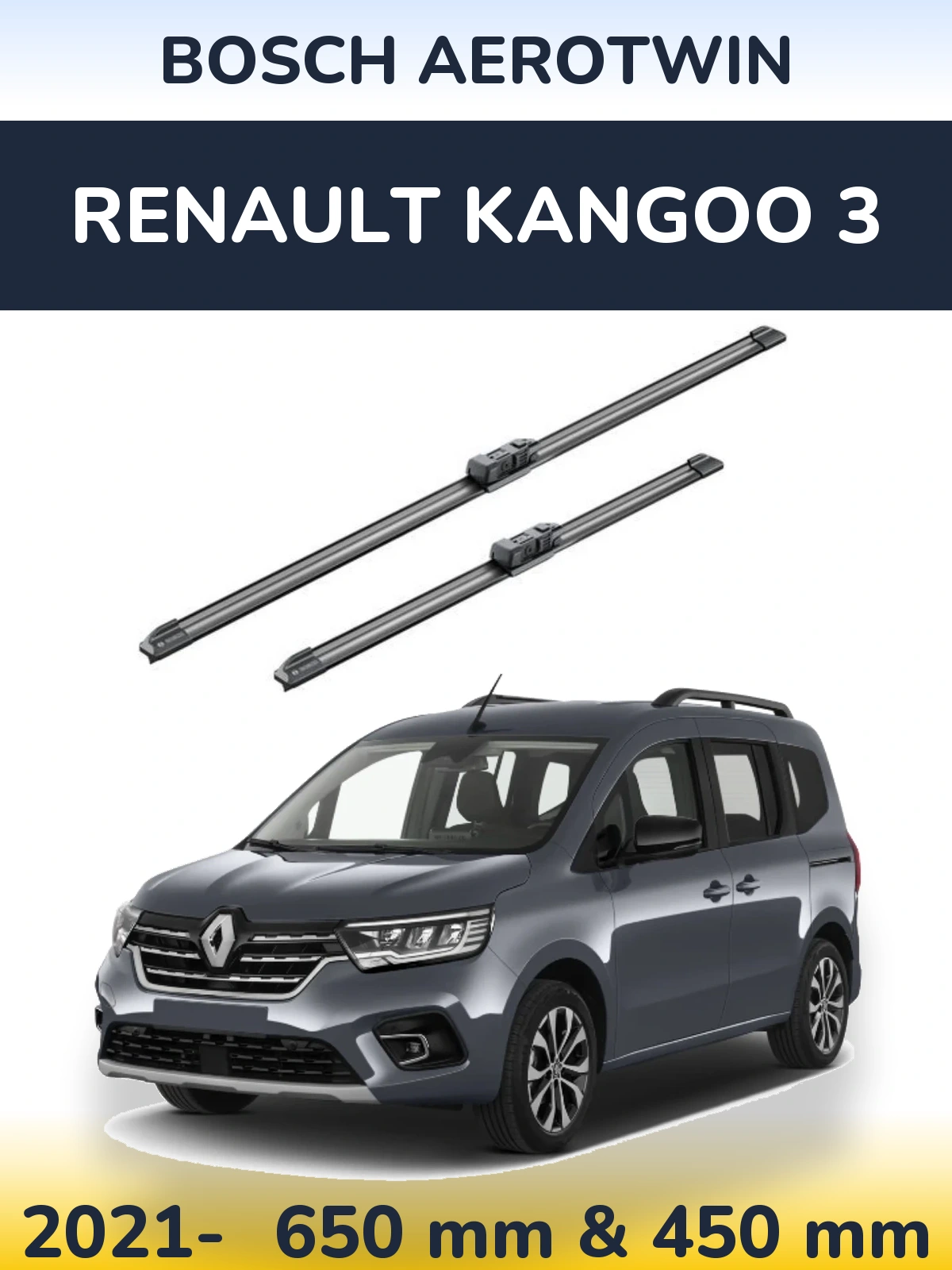 Front wiper blade set BOSCH AeroTwin 650 & 450 мм for Renault Kangoo 3 2021-2026