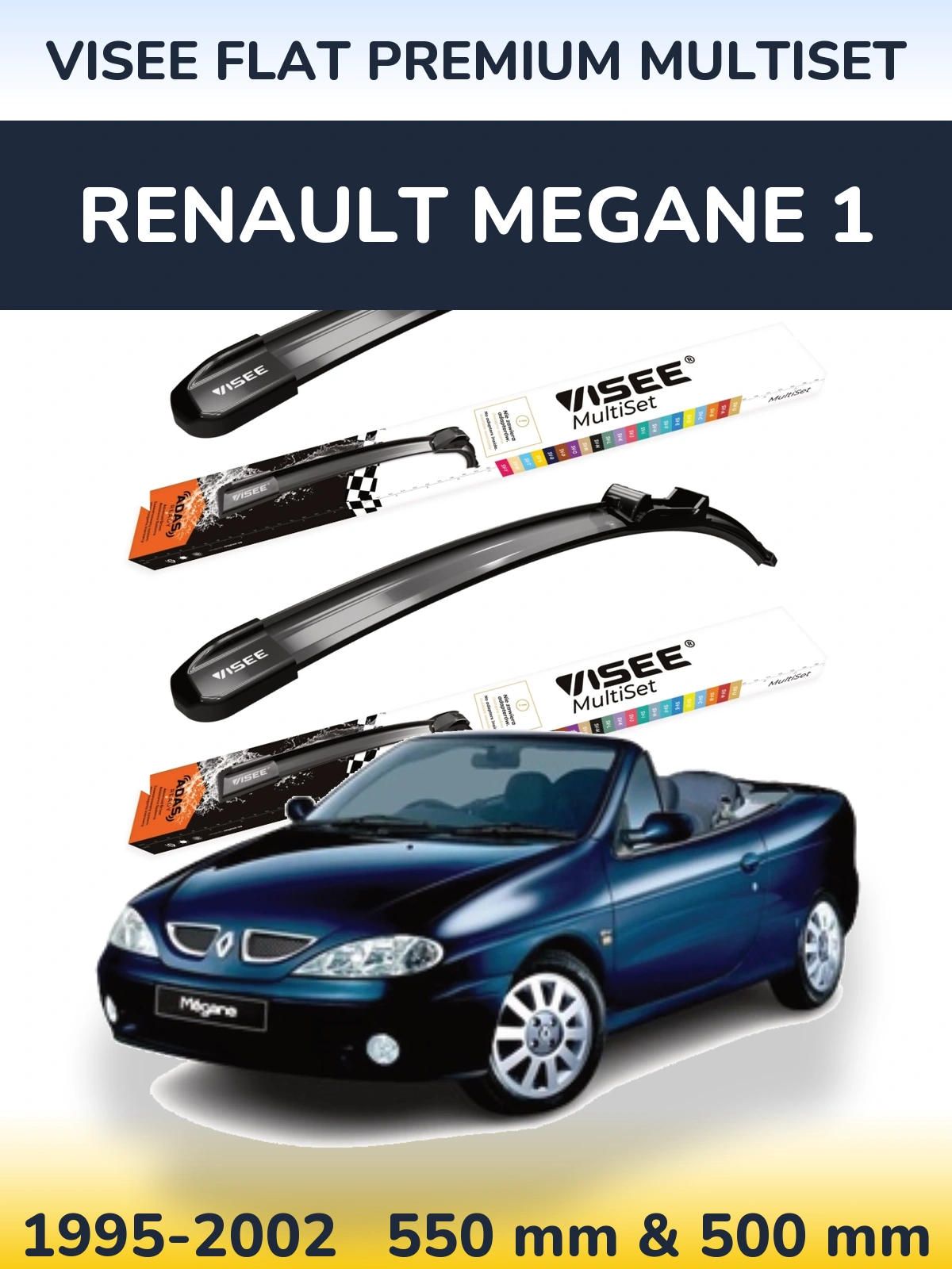Front wiper blade set VISEE FLAT PREMIUM MultiSet 550 & 500 мм for Renault Megane 1 1995-2002