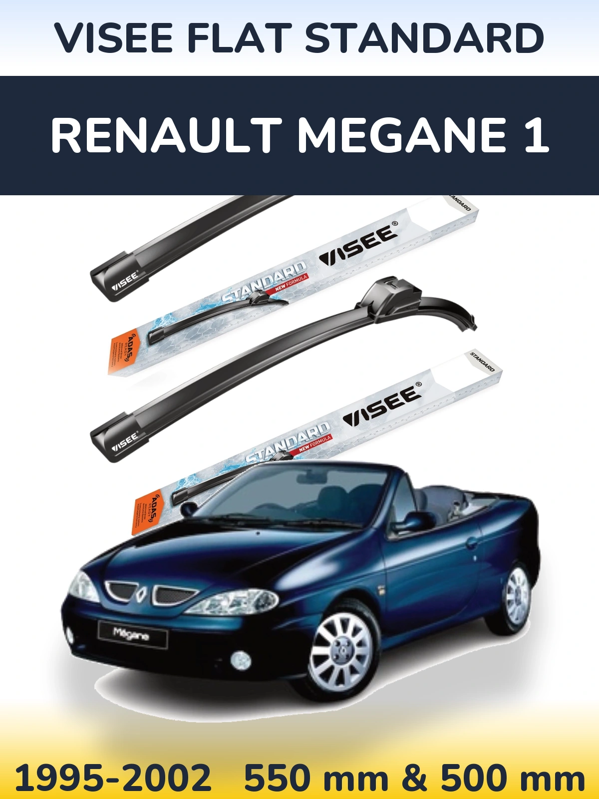 Front wiper blade set VISEE FLAT STANDARD 550 & 500 мм for Renault Megane 1 1995-2002
