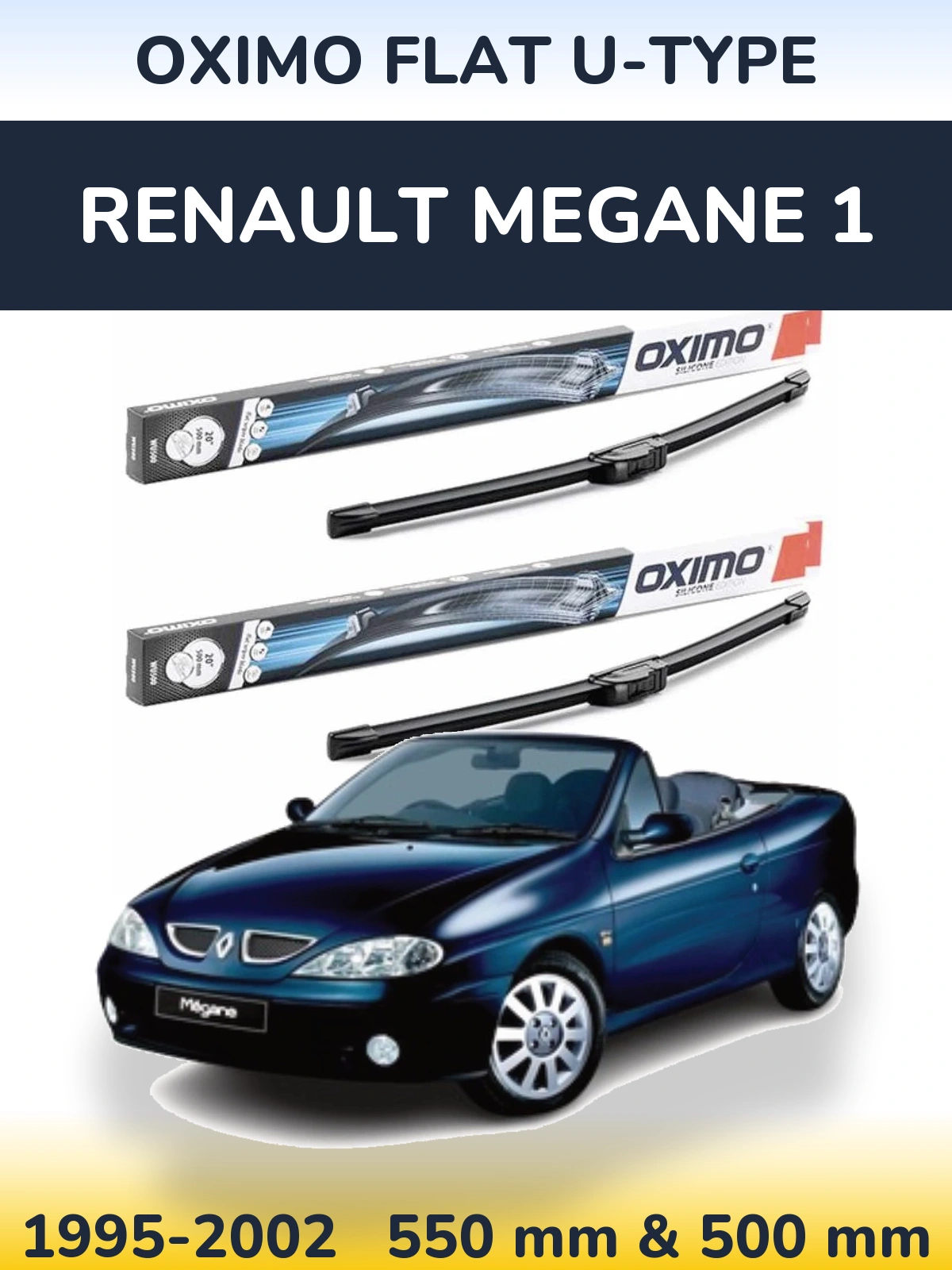 Front wiper blade set Oximo Flat U-type 550 & 500 mm for Renault Megane 1 1995-2002