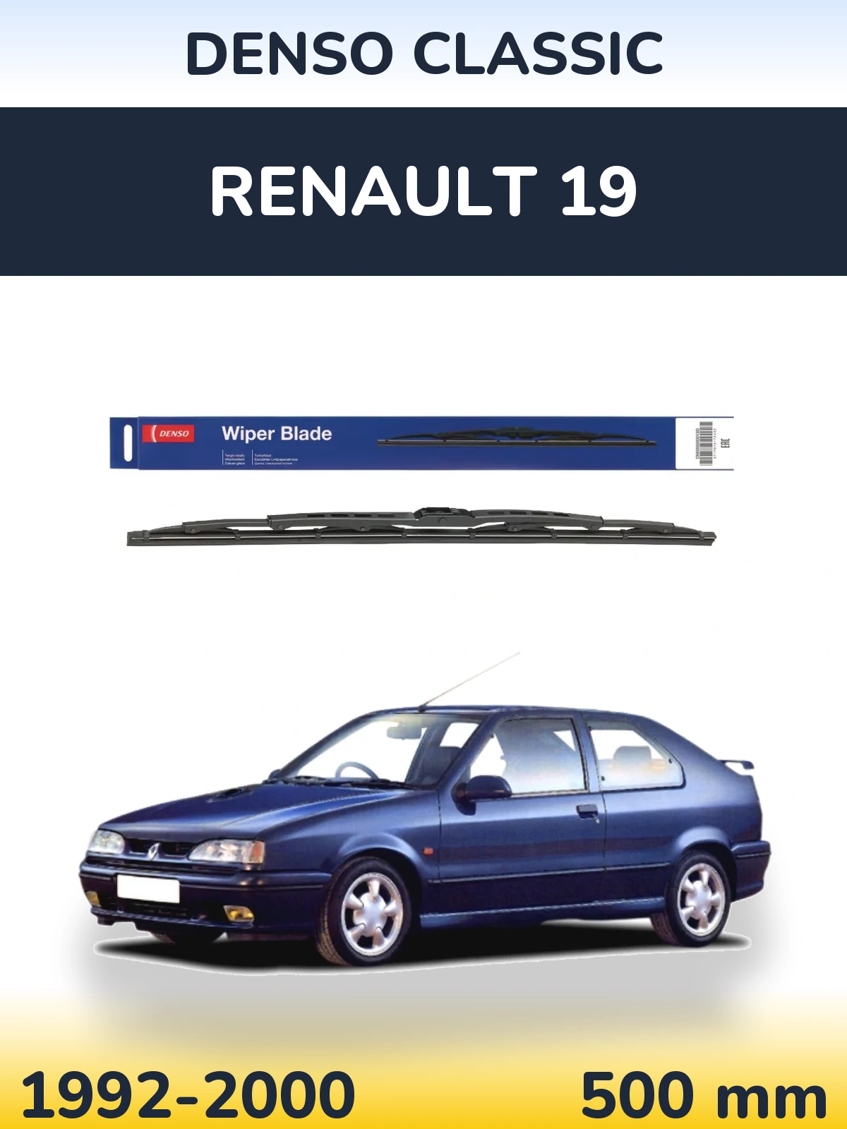 Rear wiper blade Denso Classic 500 mm for Renault 19 1992-2000