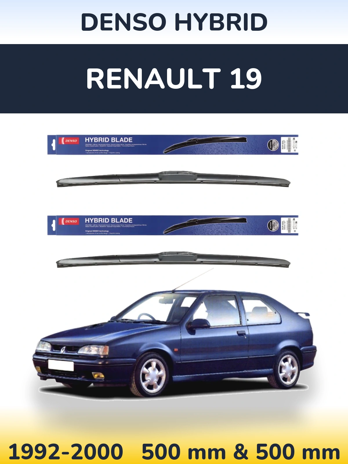 Front wiper blade set Denso Hybrid 500 & 500 мм for Renault 19 1992-2000