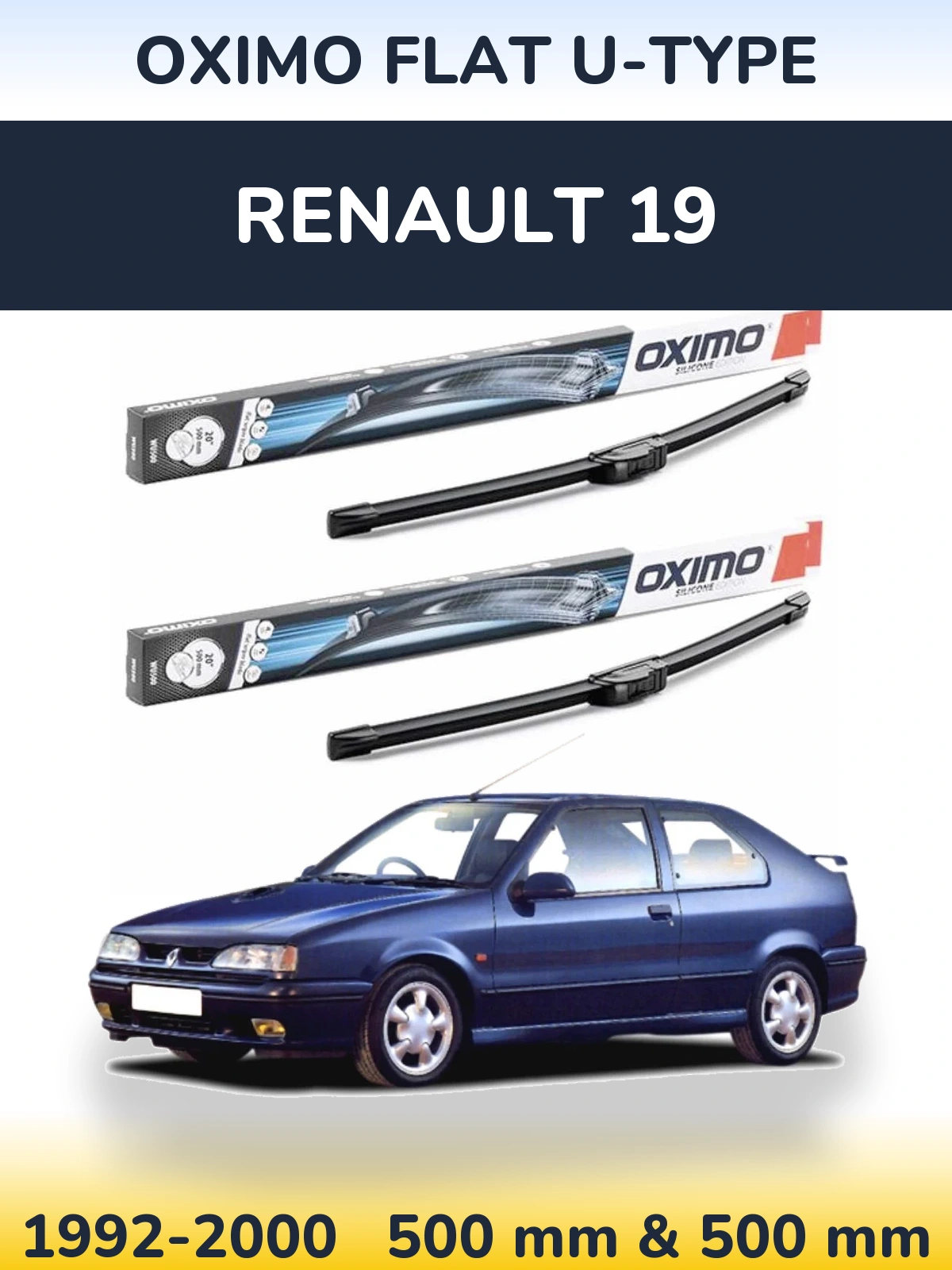 Комплект передних дворников Oximo Flat U-type 500 & 500 мм для Renault 19 1992-2000