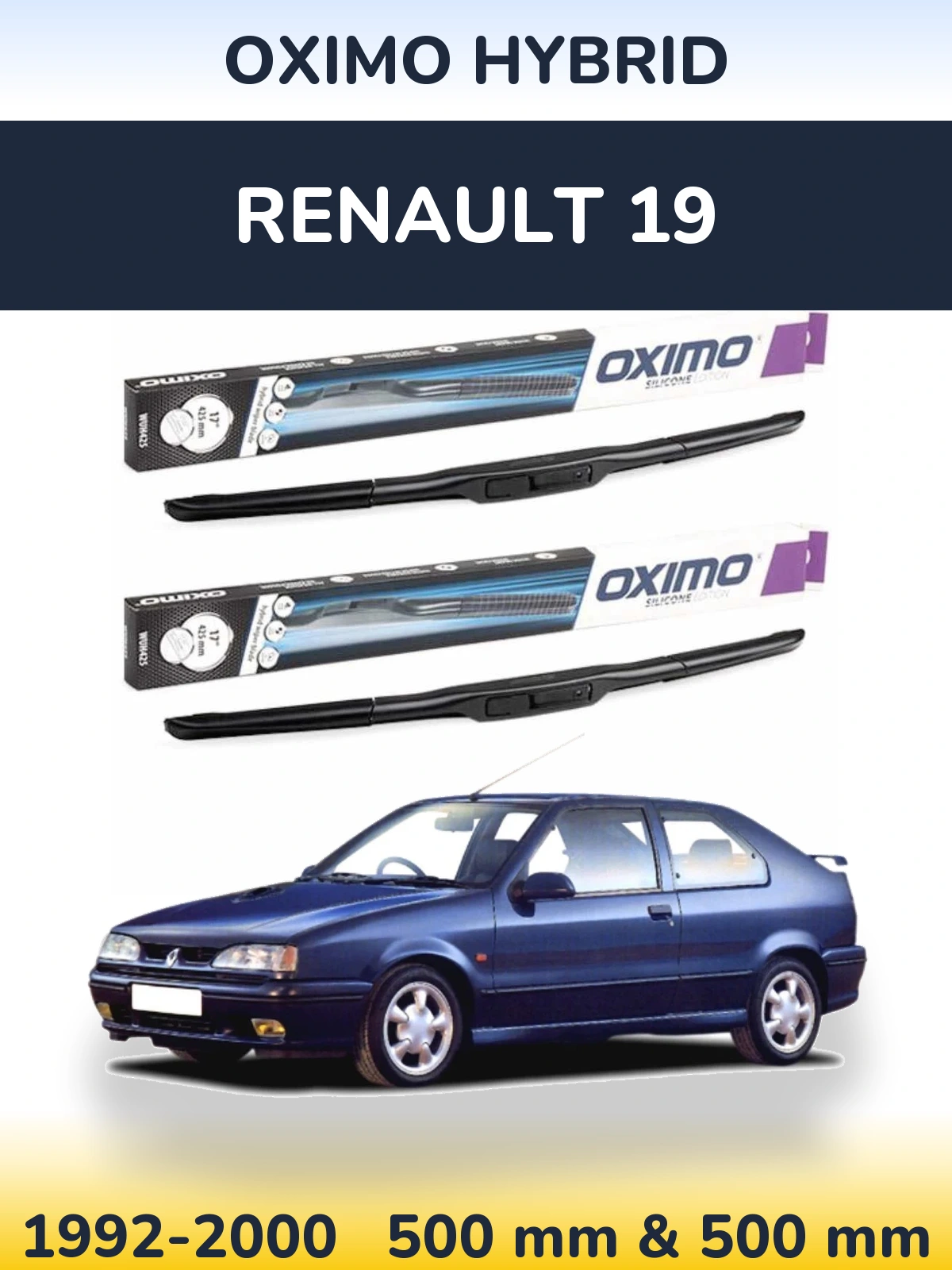 Front wiper blade set Oximo Hybrid 500 & 500 мм for Renault 19 1992-2000