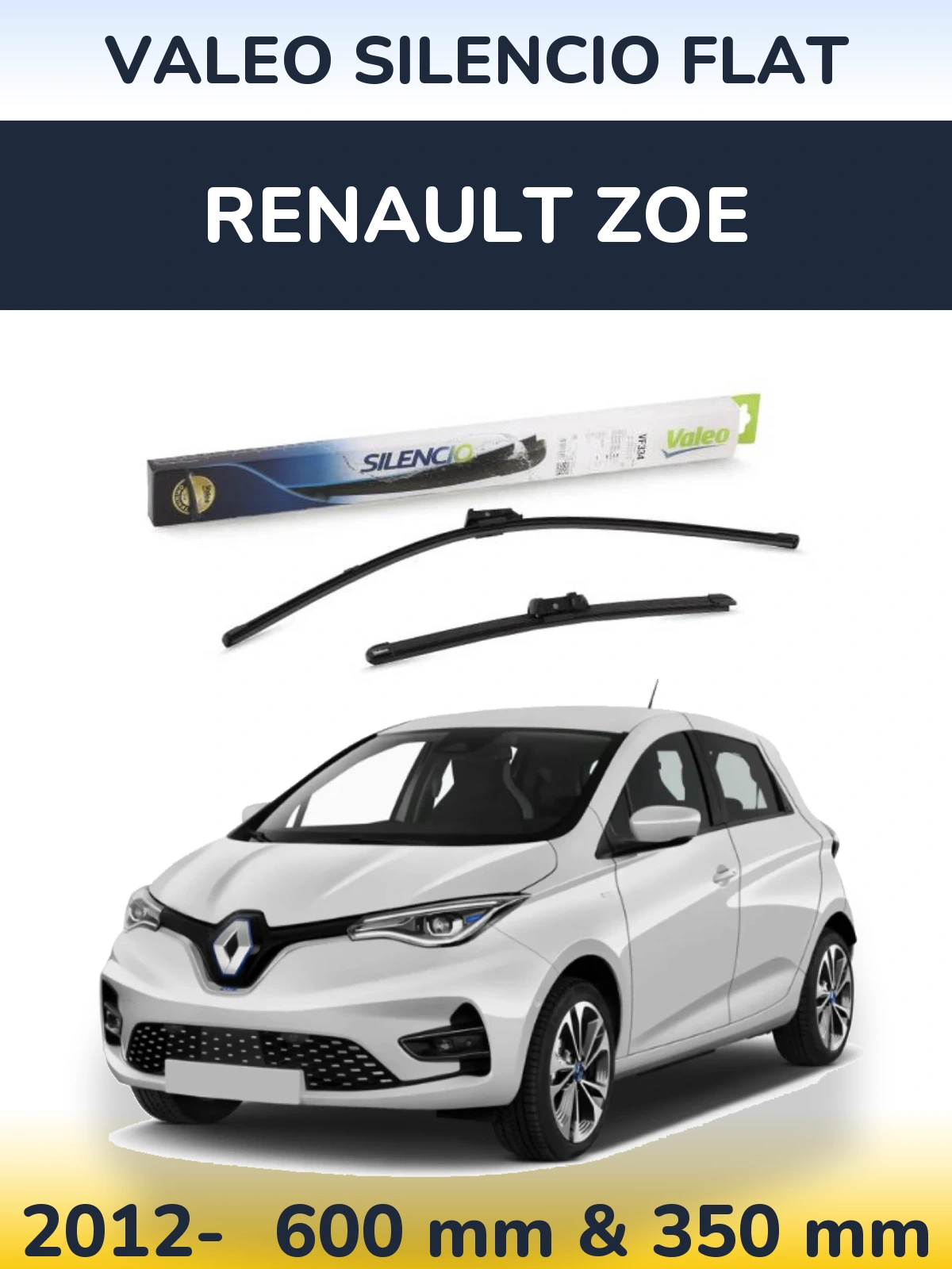 Front wiper blade set Valeo Silencio Flat 600 & 350 мм for Renault Zoe 2012-2026