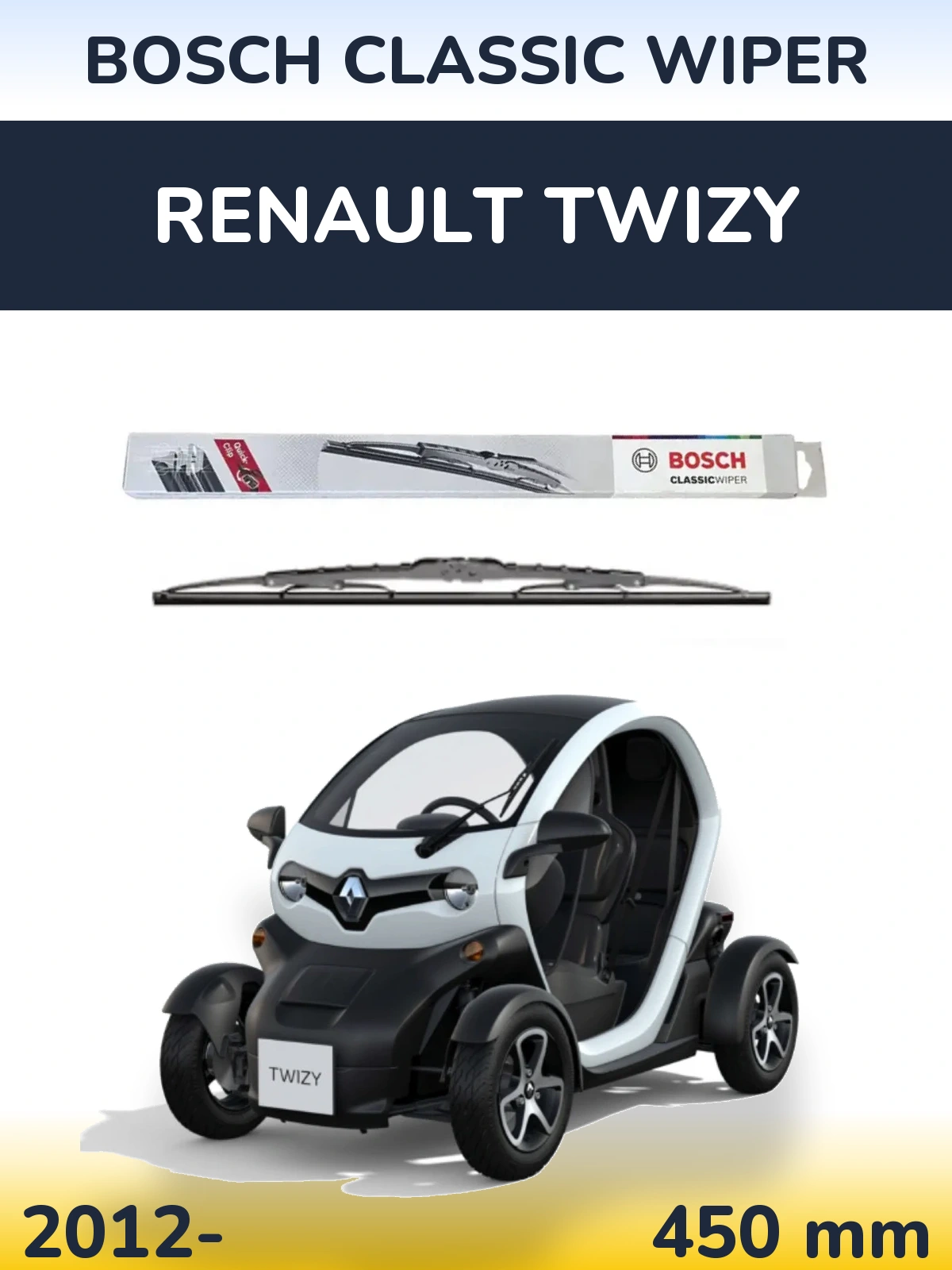 Front wiper blade BOSCH Classic Wiper 450 мм for Renault Twizy 2012-2026