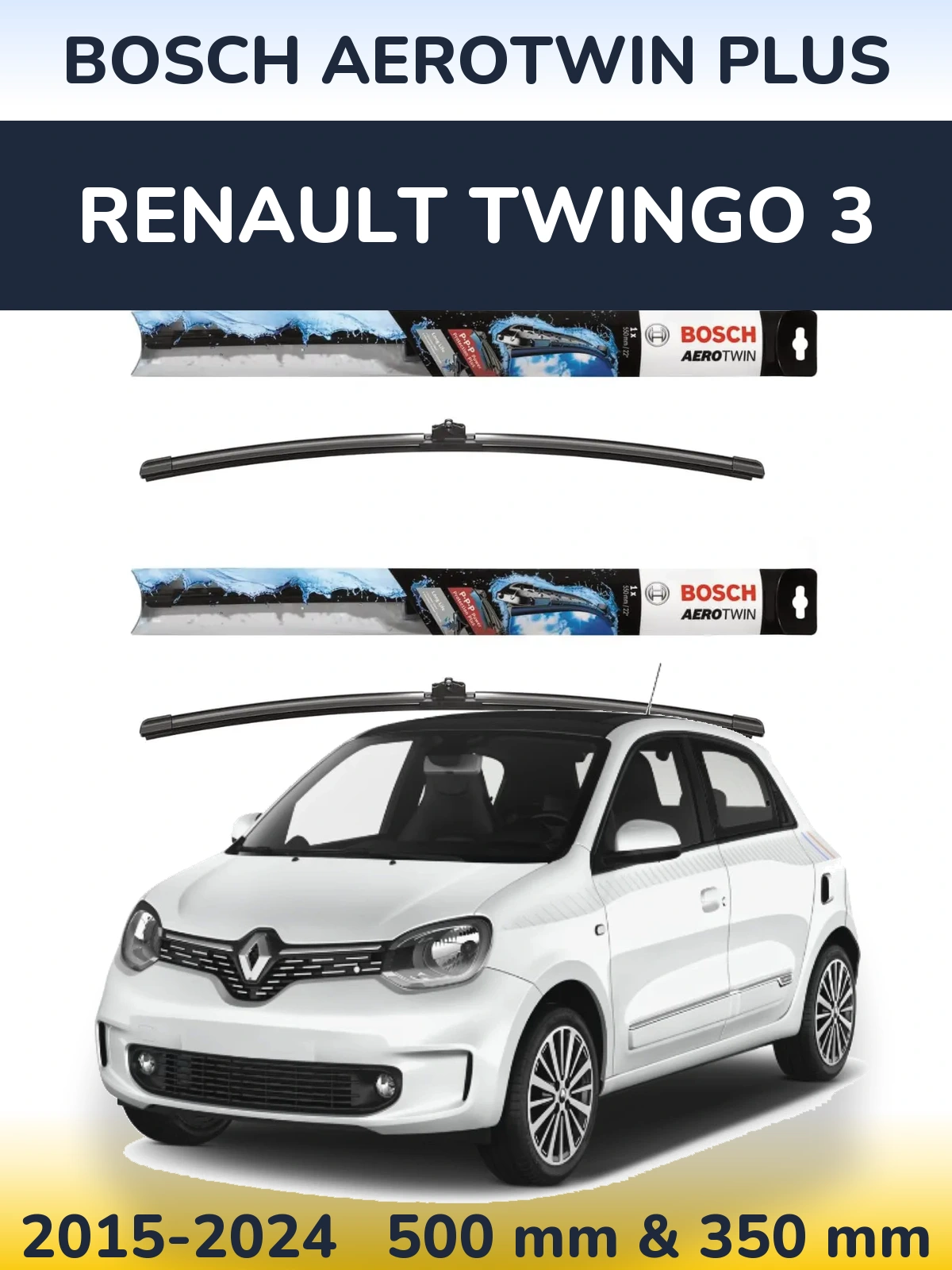 Комплект передніх щіток BOSCH AeroTwin Plus 500 & 350 мм для Renault Twingo 3 2015-2024