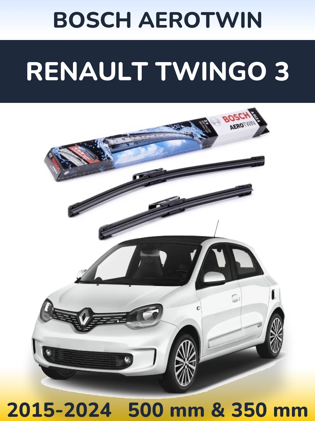 Комплект передніх щіток BOSCH AeroTwin 500 & 360 мм для Renault Twingo 3 2015-2024