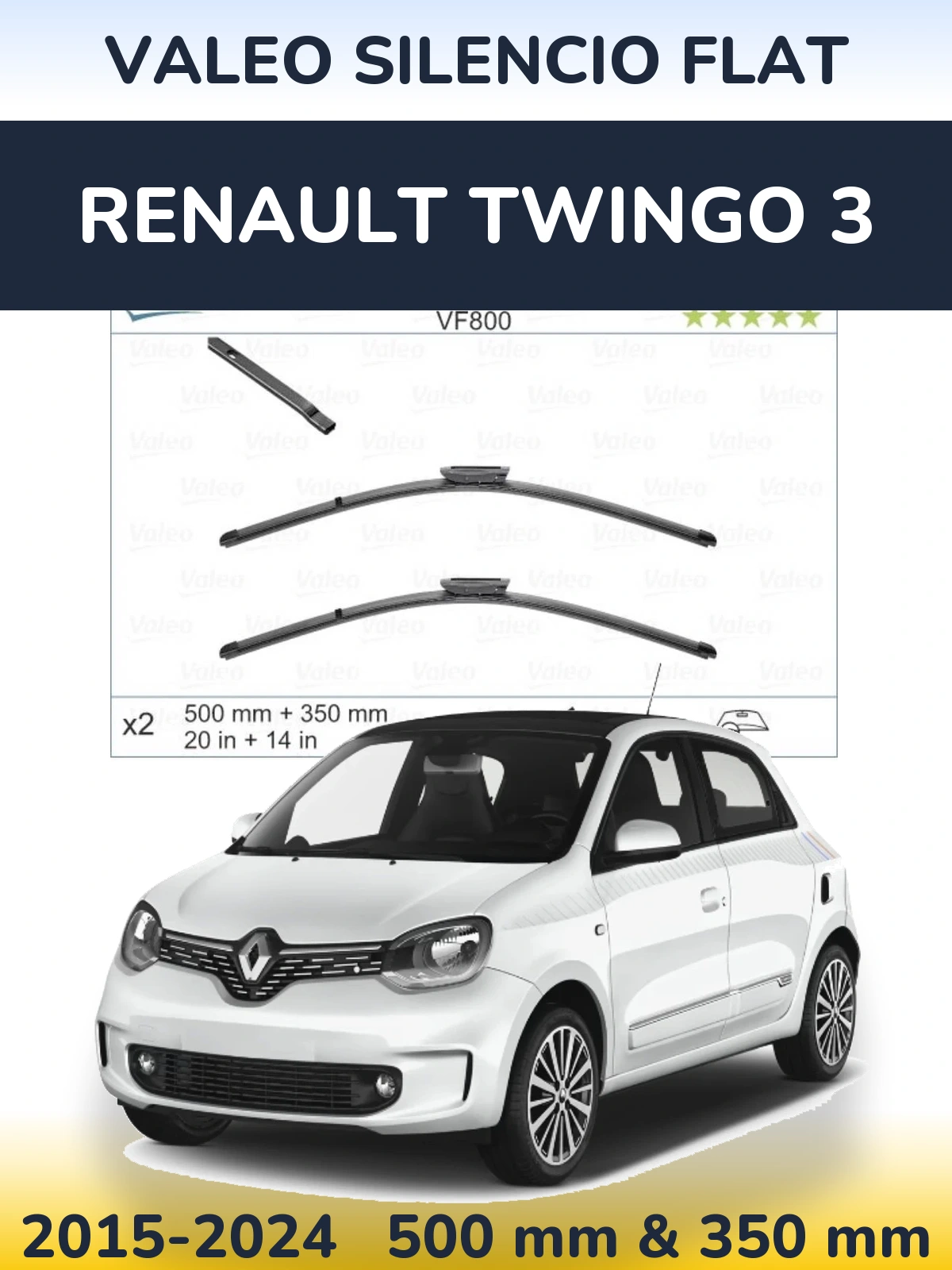Комплект передніх щіток Valeo Silencio Flat 500 & 350 мм для Renault Twingo 3 2015-2024