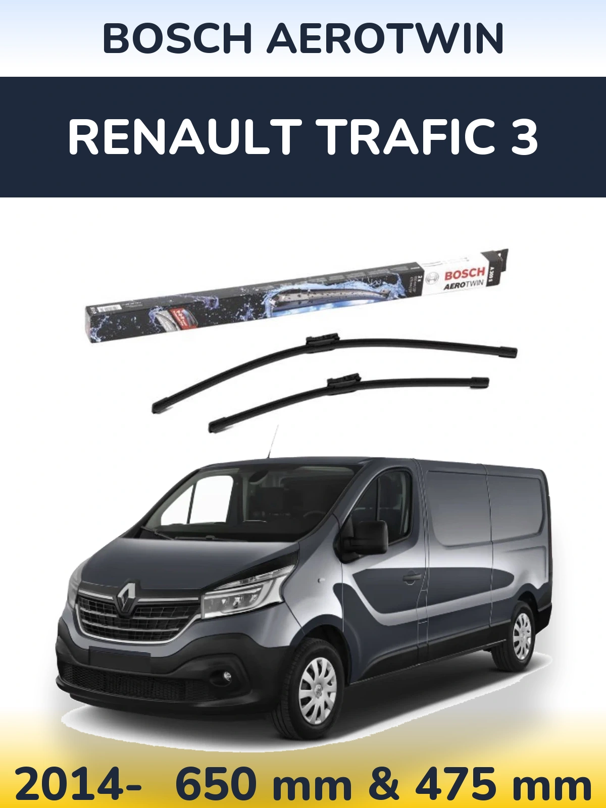 Комплект передних дворников BOSCH AeroTwin 650 & 475 мм для Renault Trafic 3 2014-2026