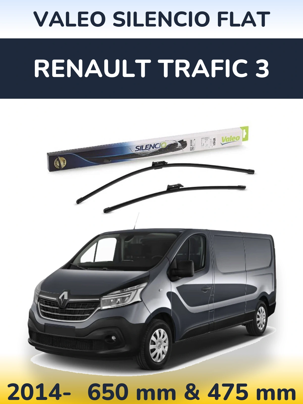 Комплект передніх щіток Valeo Silencio Flat 650 & 475 мм для Renault Trafic 3 2014-2026