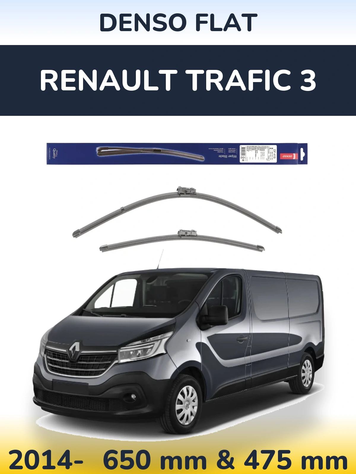 Front wiper blade set Denso Flat 650 & 475 mm for Renault Trafic 3 2014-2026