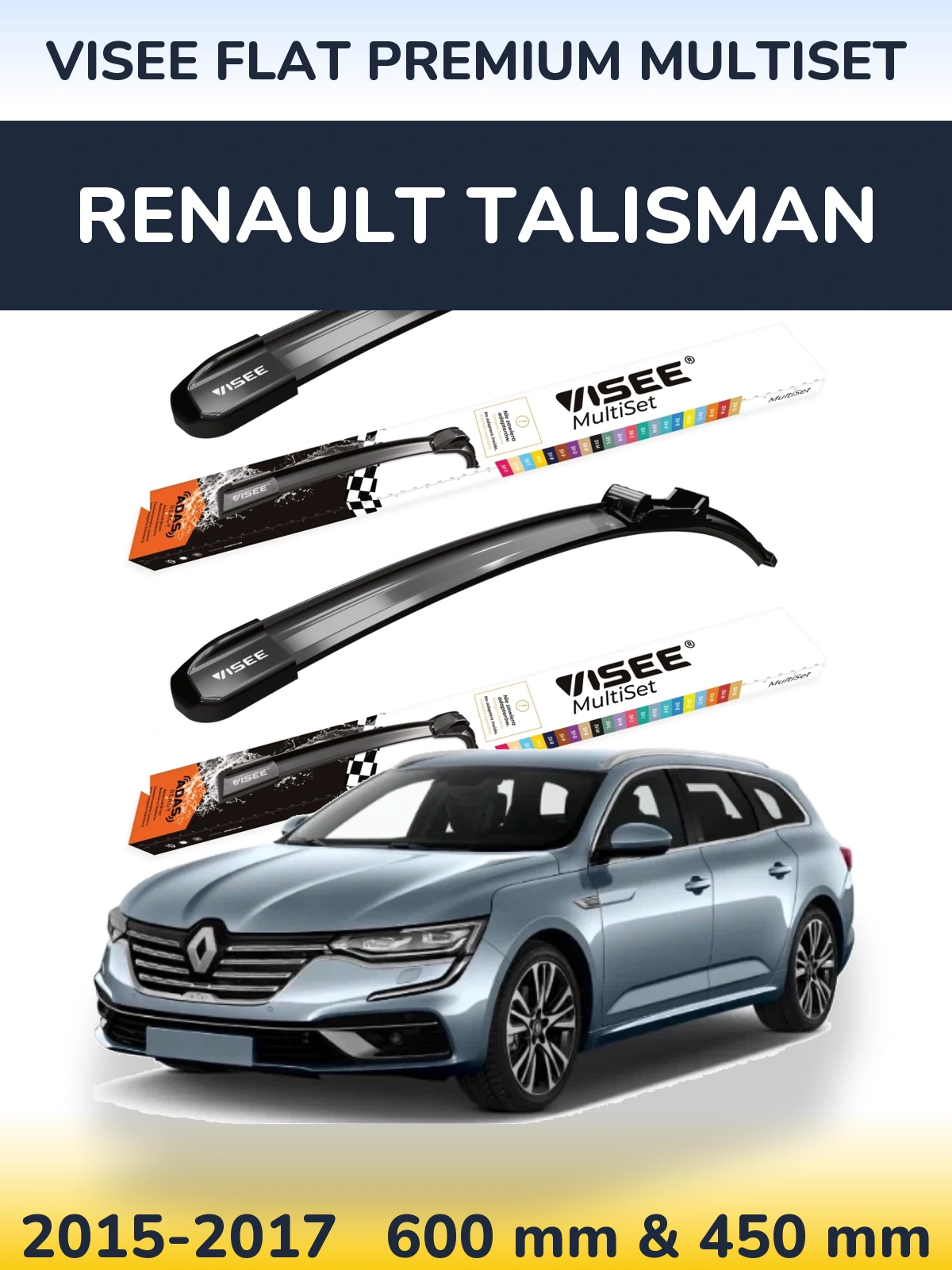 Комплект передних дворников VISEE FLAT PREMIUM MultiSet 600 & 450 мм для Renault Talisman 2015-2017