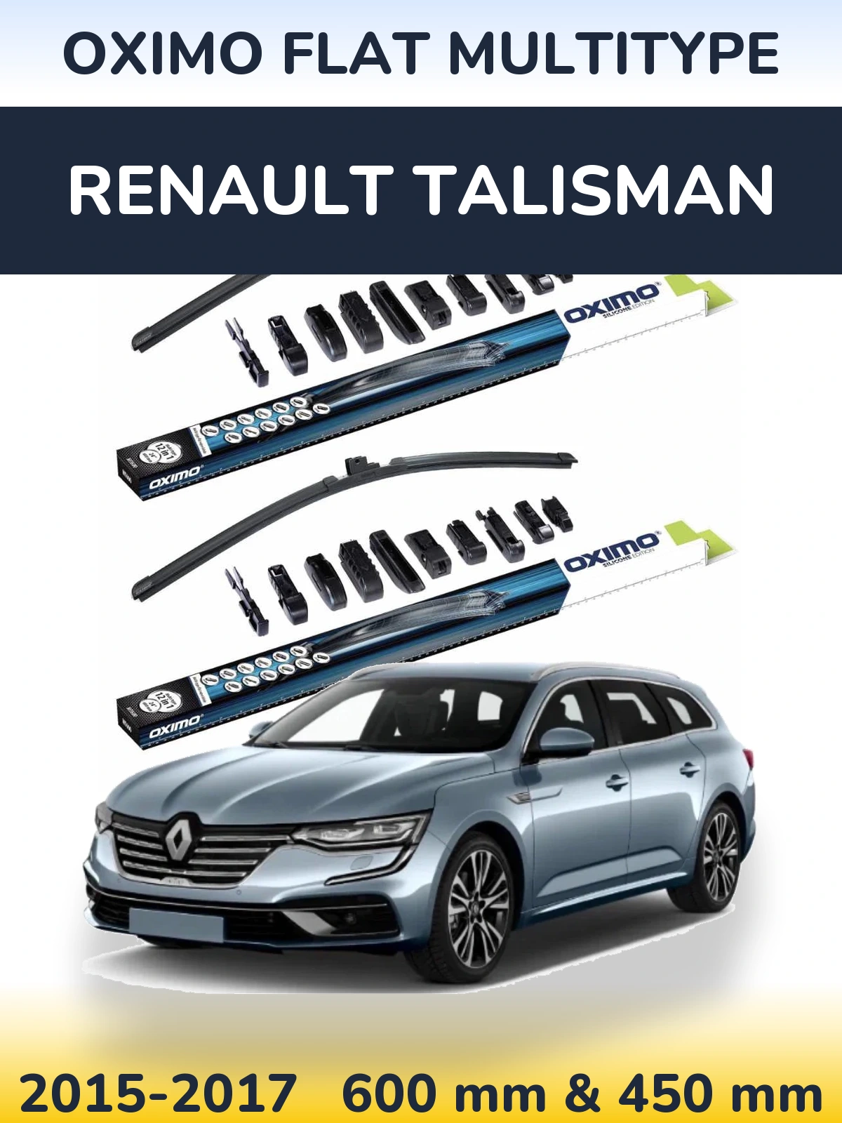 Комплект передних дворников Oximo Flat MultiТипe 600 & 450 мм для Renault Talisman 2015-2017