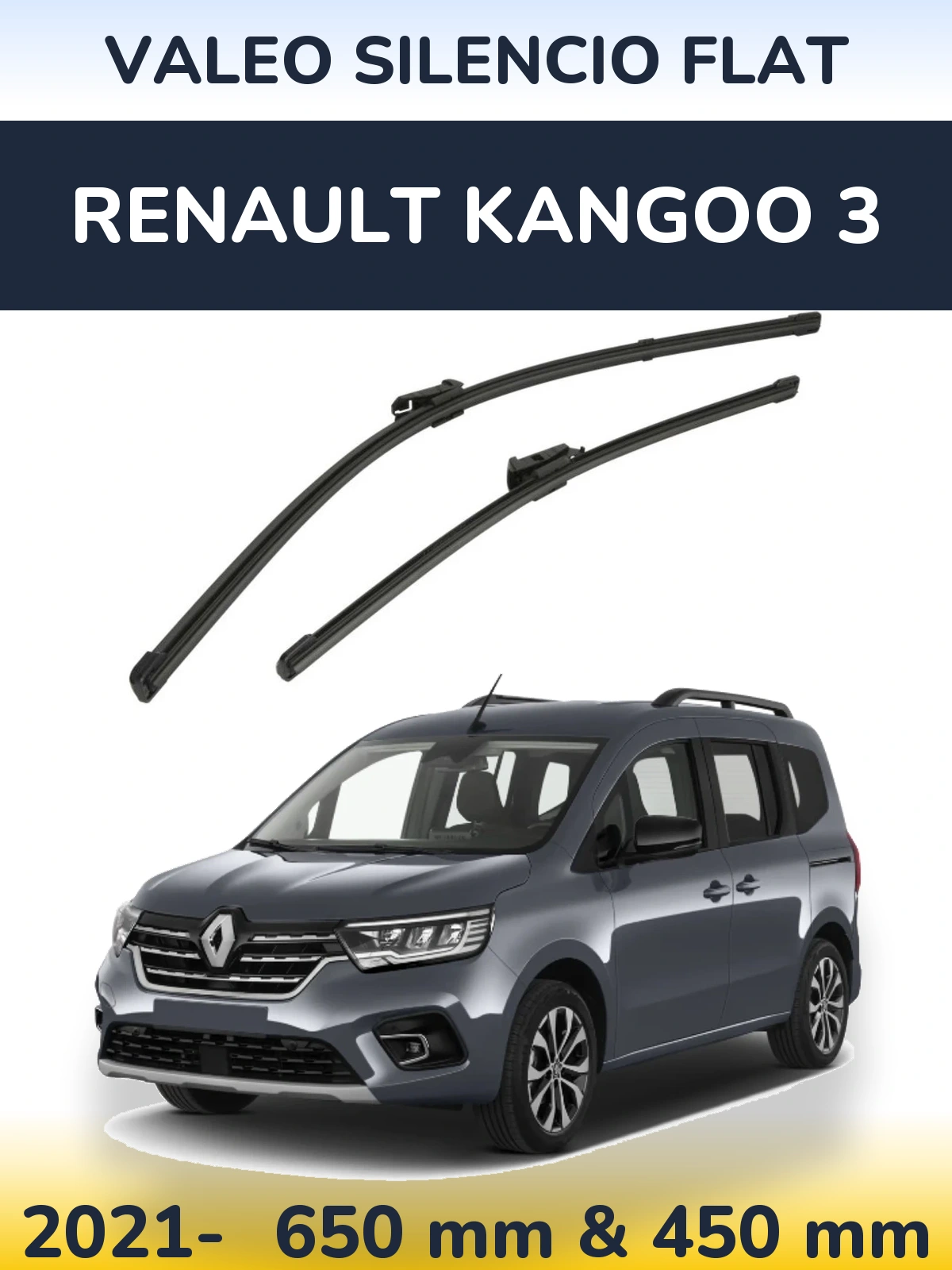 Front wiper blade set Valeo Silencio Flat 650 & 450 mm for Renault Kangoo 3 2021-2026