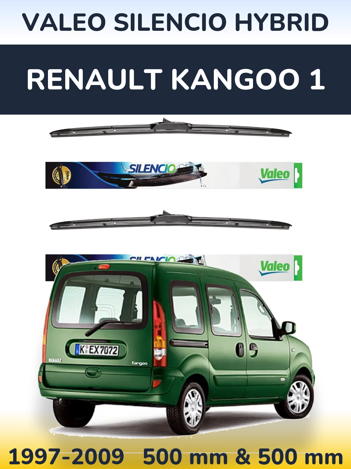 Front wiper blade set Valeo Silencio Hybrid 500 & 500 мм for Renault Kangoo 1 1997-2009
