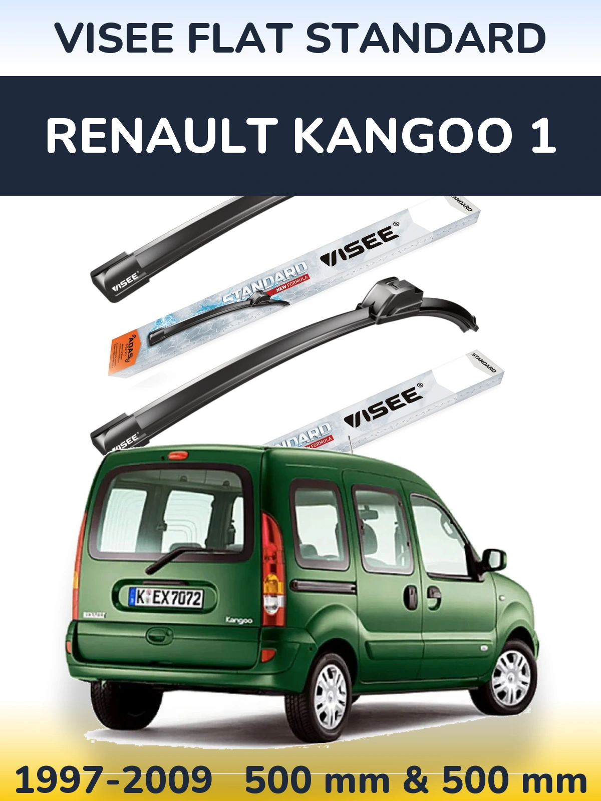 Front wiper blade set VISEE FLAT STANDARD 500 & 500 мм for Renault Kangoo 1 1997-2009