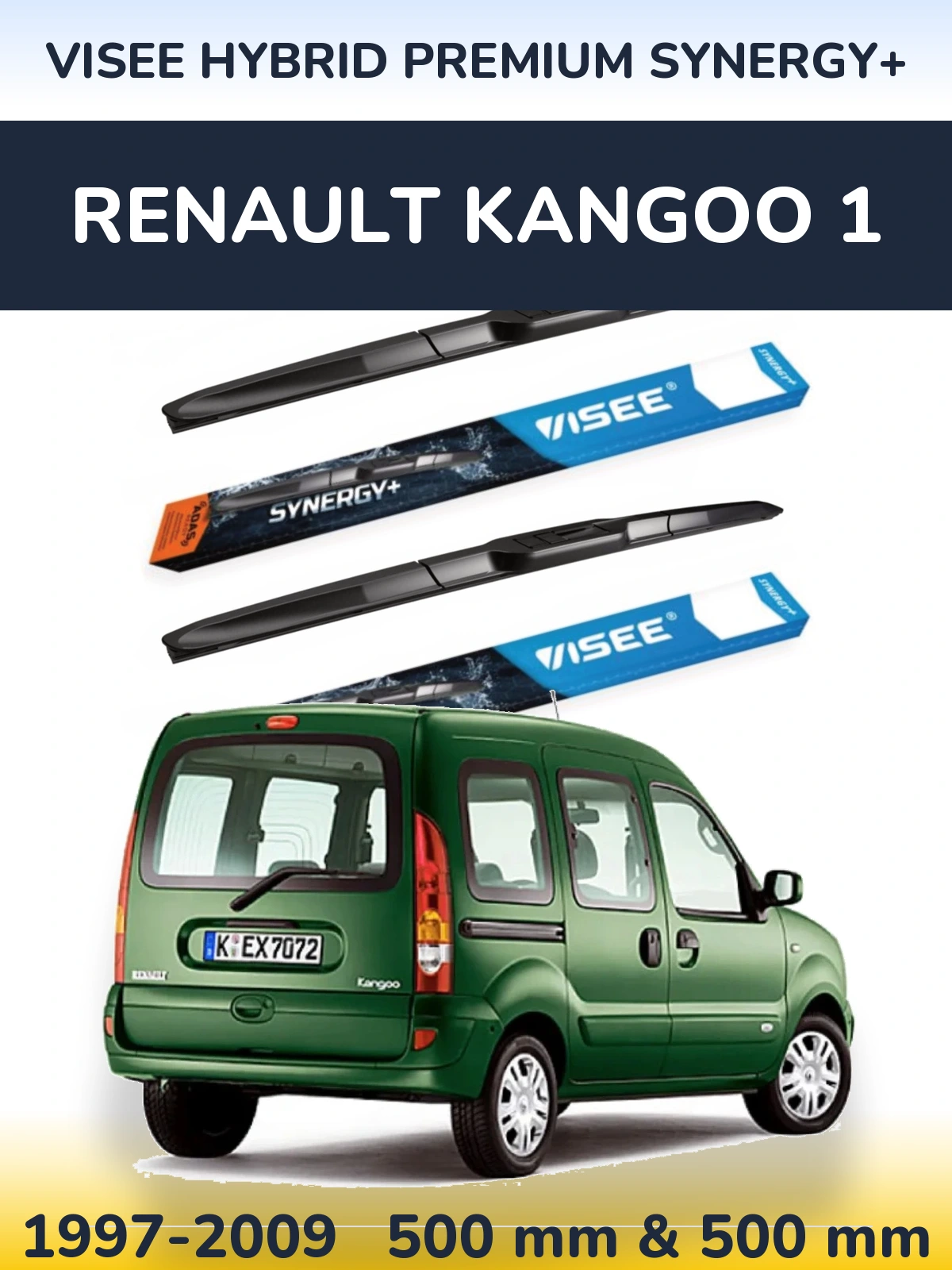 Komplet przednich wycieraczek VISEE HYBRID PREMIUM SYNERGY+ 500 & 500 mm do Renault Kangoo 1 1997-2009