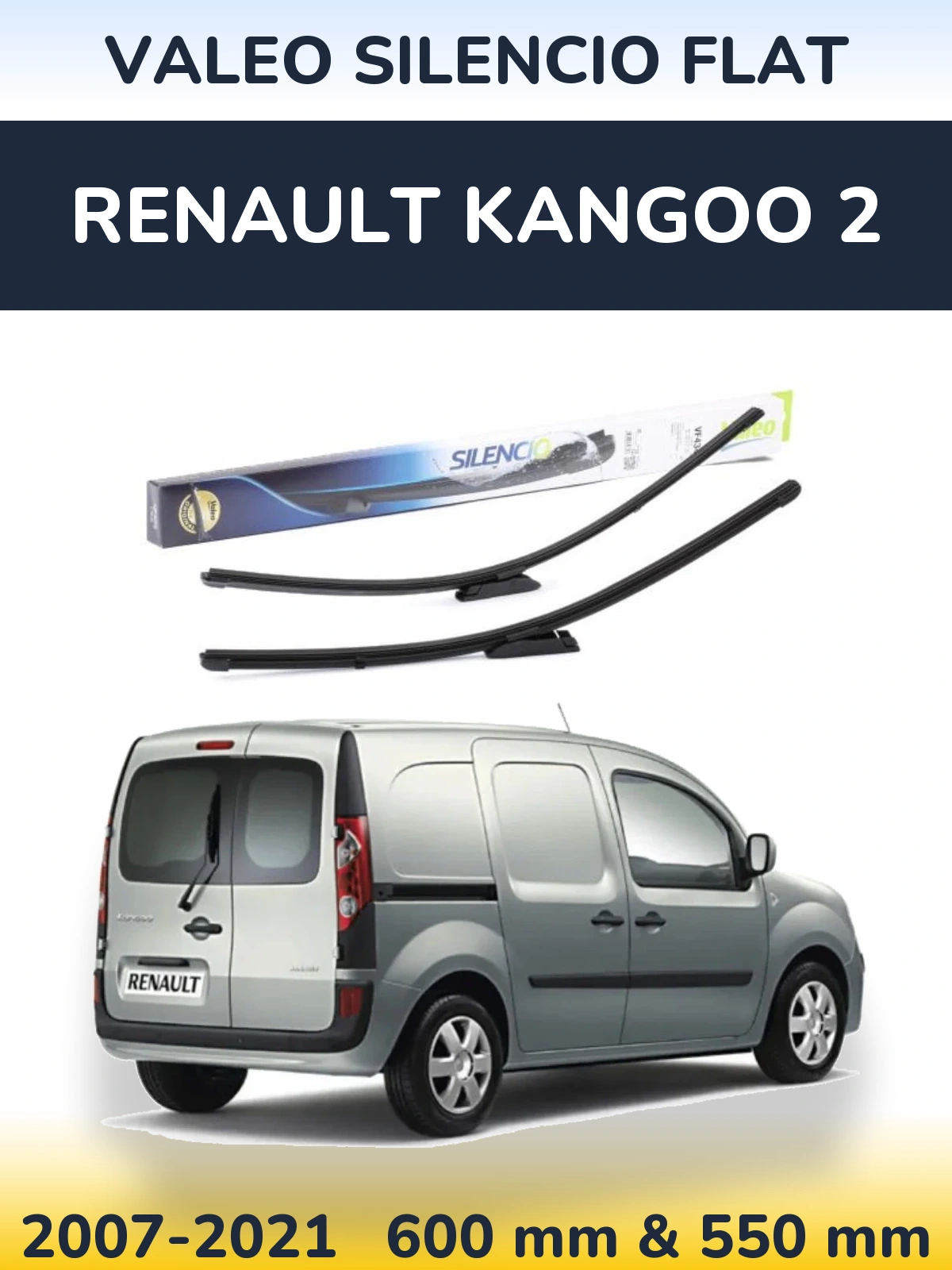 Front wiper blade set Valeo Silencio Flat 580 & 530 мм for Renault Kangoo 2 2007-2021