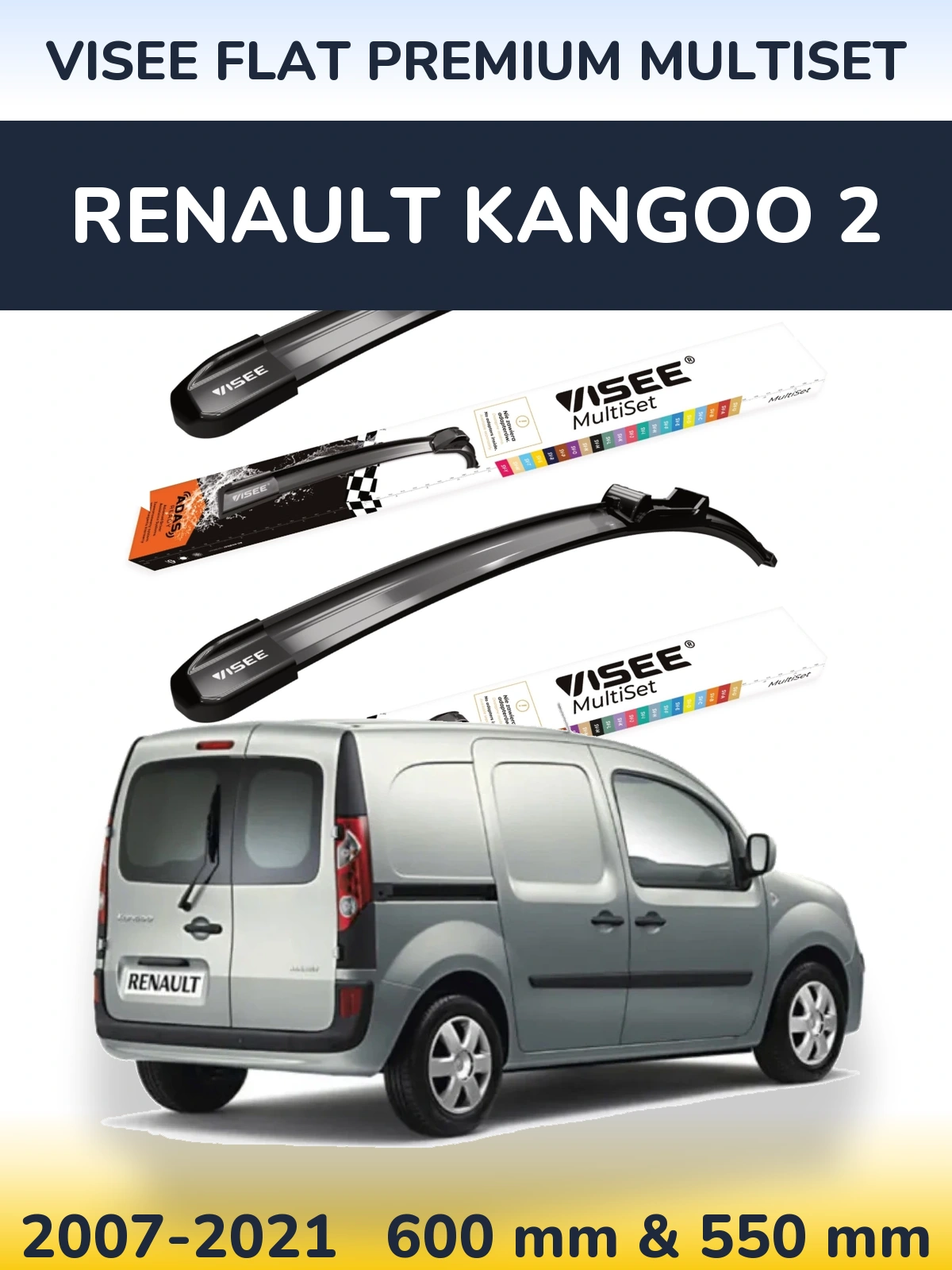 Front wiper blade set VISEE FLAT PREMIUM MultiSet 600 & 550 мм for Renault Kangoo 2 2007-2021