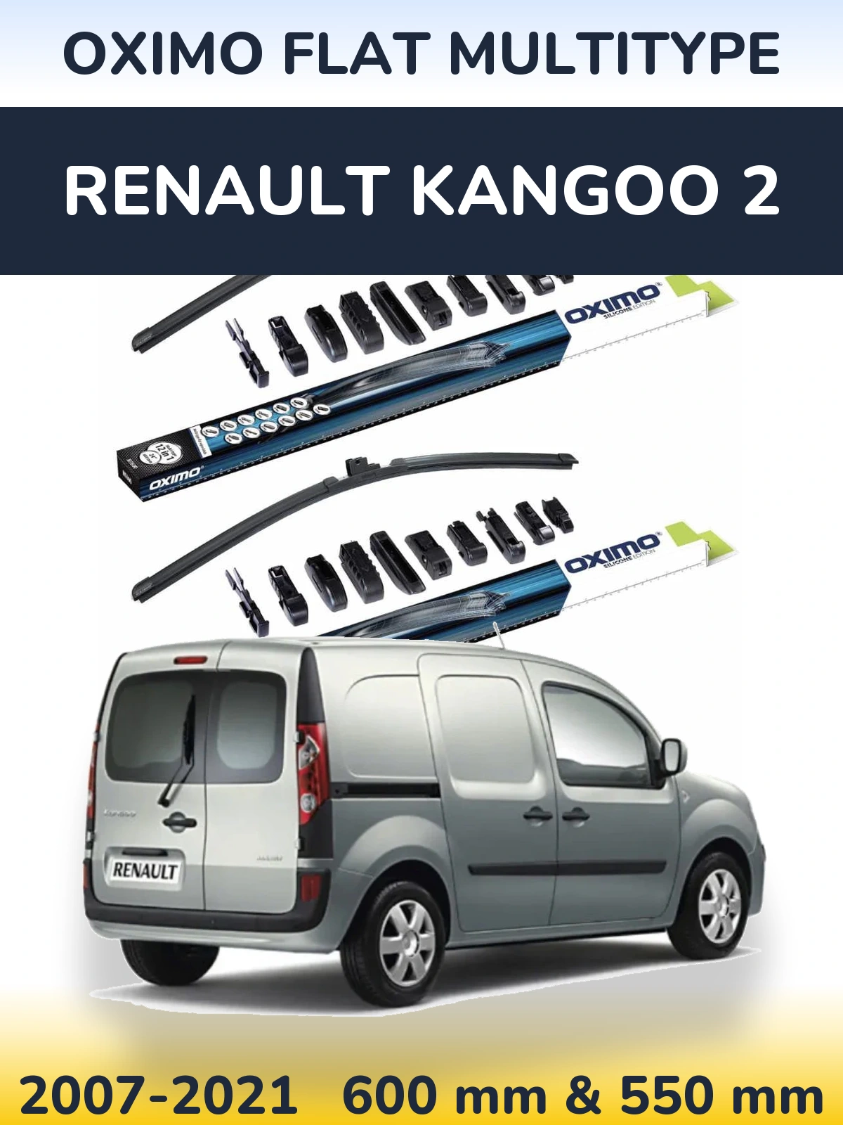 Front wiper blade set Oximo Flat MultiTypee 600 & 550 мм for Renault Kangoo 2 2007-2021