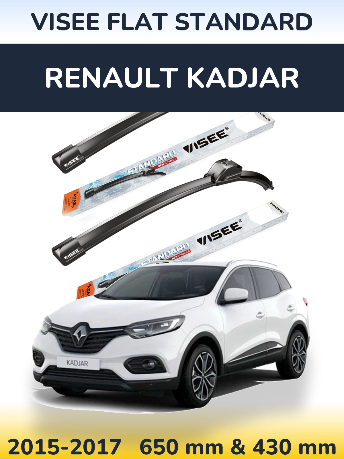 Front wiper blade set VISEE FLAT STANDARD 650 & 430 мм for Renault Kadjar 2015-2017