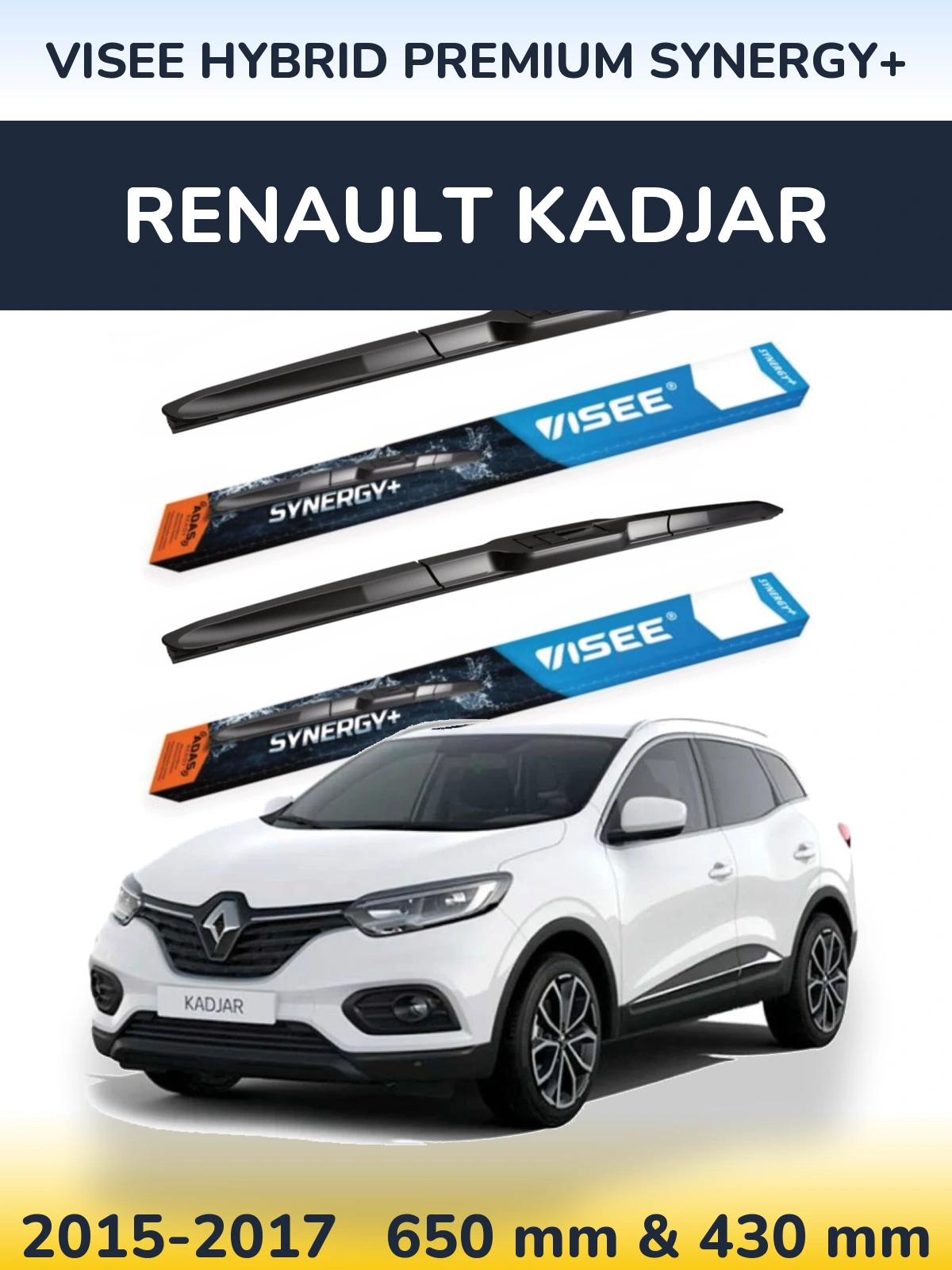 Front wiper blade set VISEE HYBRID PREMIUM SYNERGY+ 650 & 430 мм for Renault Kadjar 2015-2017
