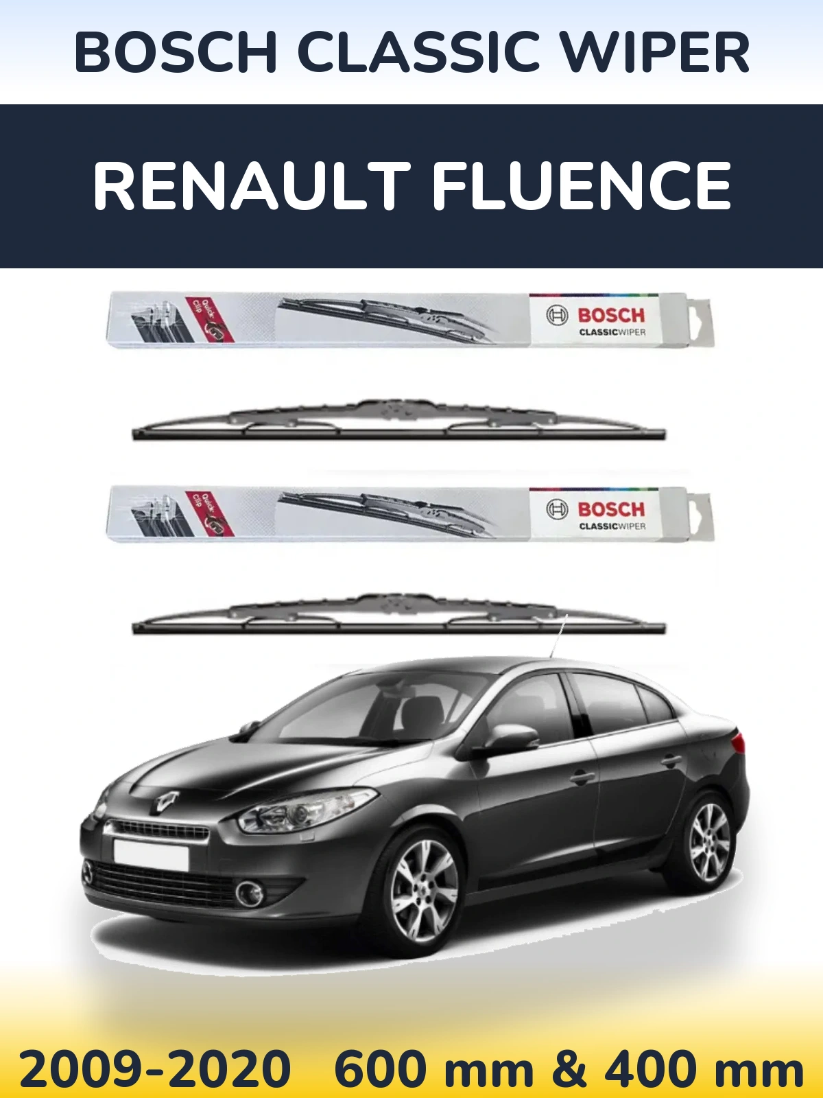 Komplet przednich wycieraczek BOSCH Classic Wiper 600 & 400 mm do Renault Fluence 2009-2020