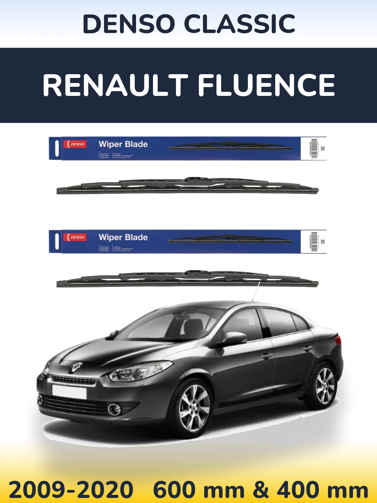 Komplet przednich wycieraczek Denso Classic 600 & 400 mm do Renault Fluence 2009-2020