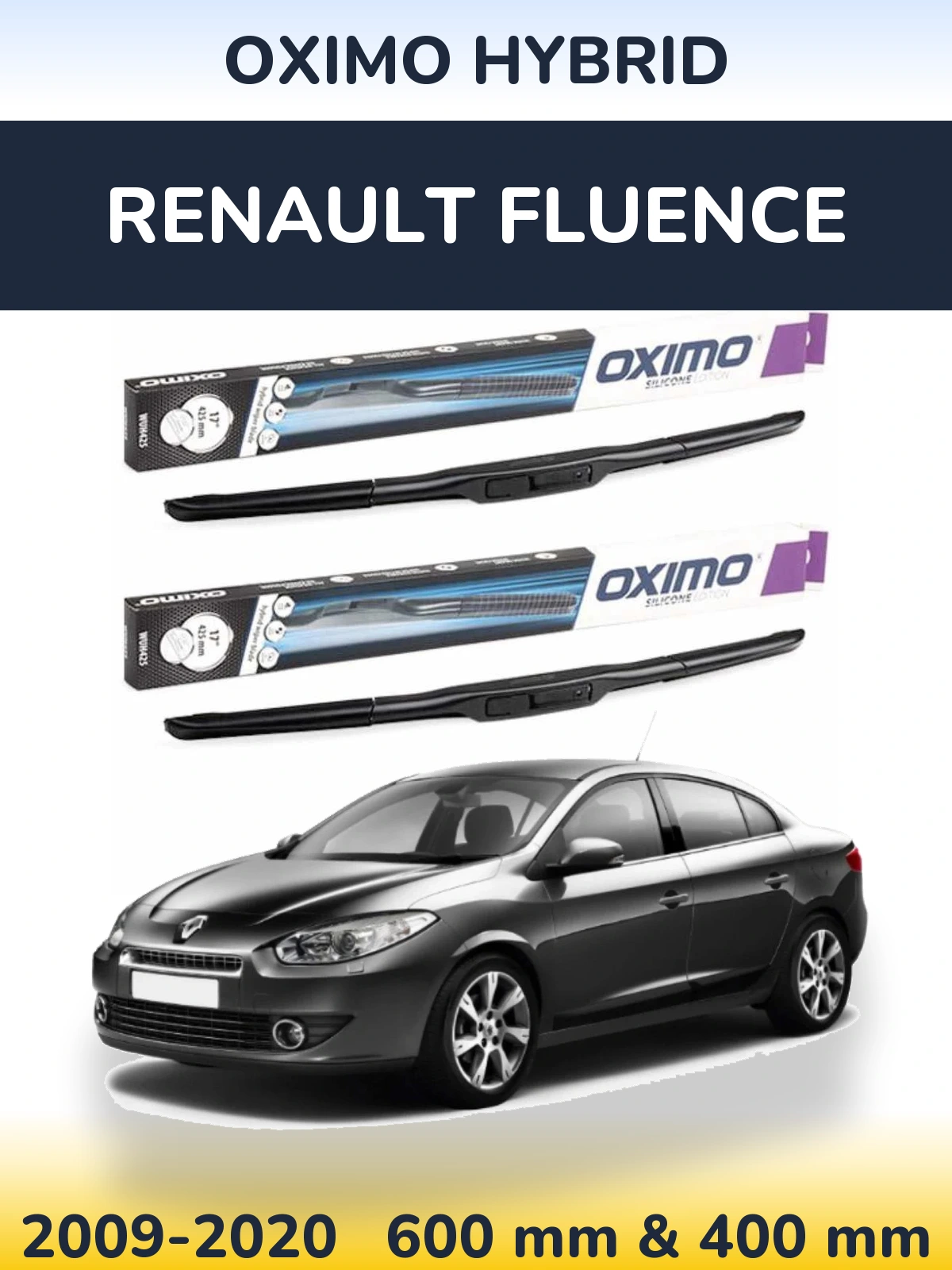 Front wiper blade set Oximo Hybrid 600 & 400 мм for Renault Fluence 2009-2020